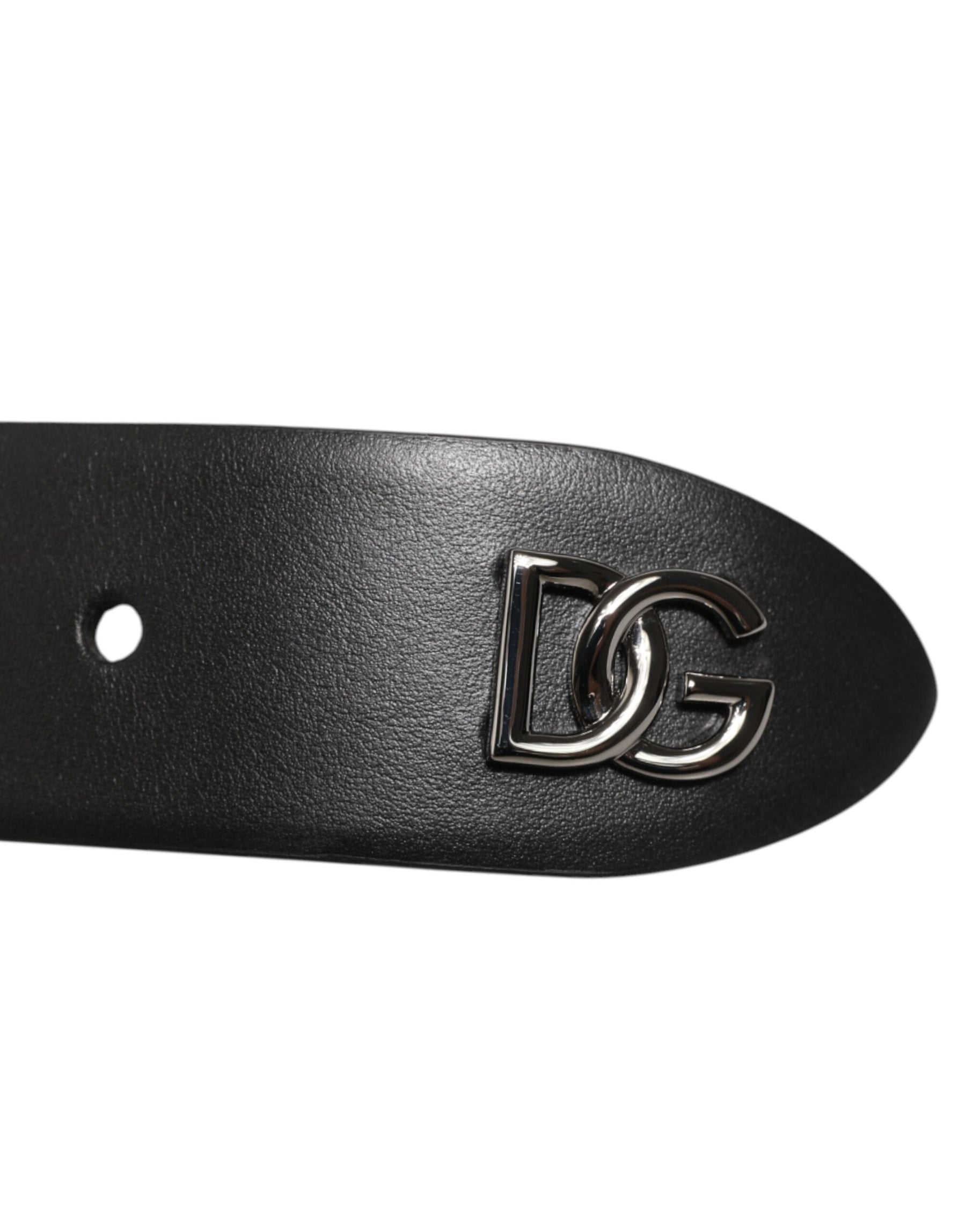 Dolce & Gabbana Black Calf Leather Studded Silver Buckle Belt | Regal Royce
