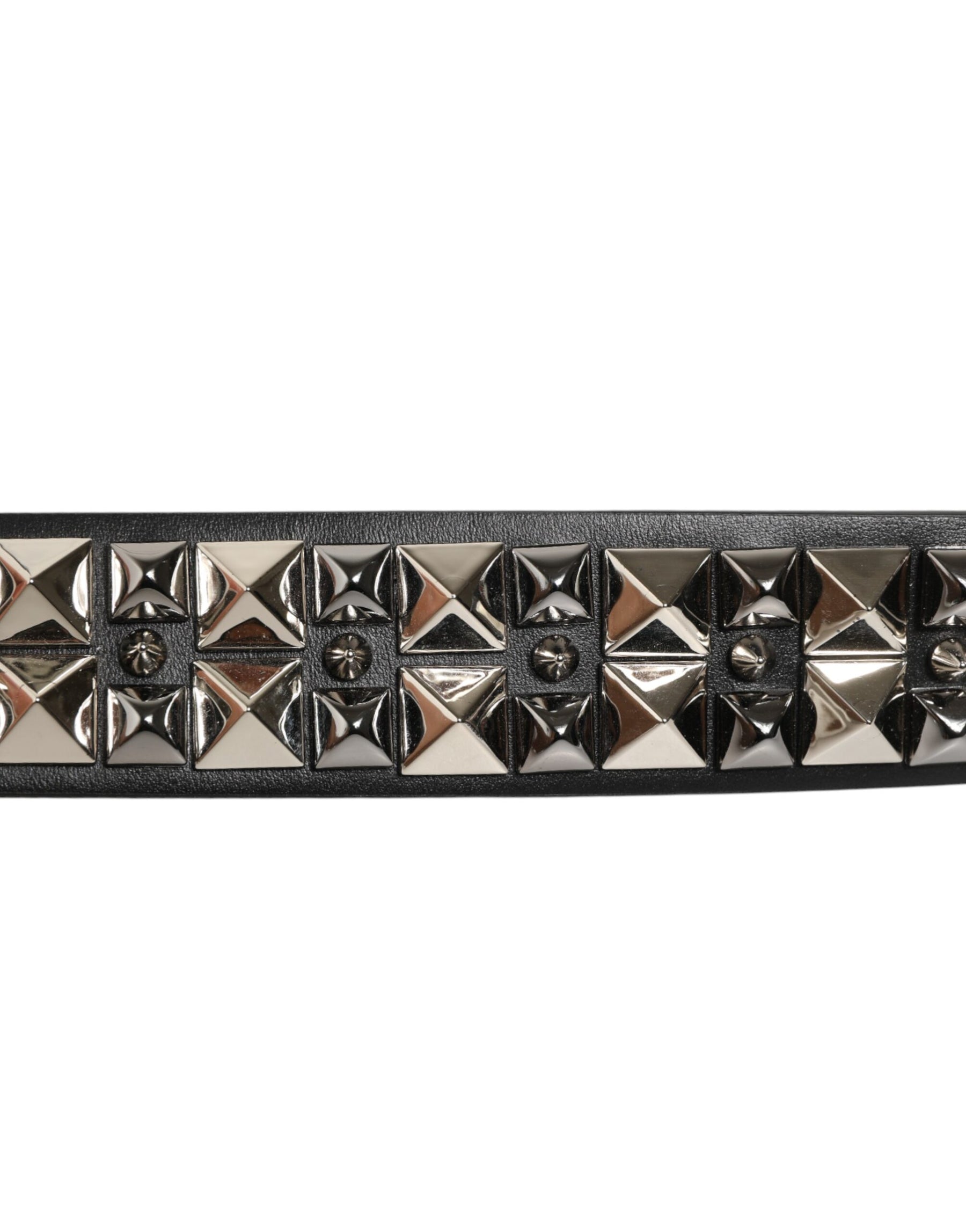 Dolce & Gabbana Black Calf Leather Studded Silver Buckle Belt | Regal Royce