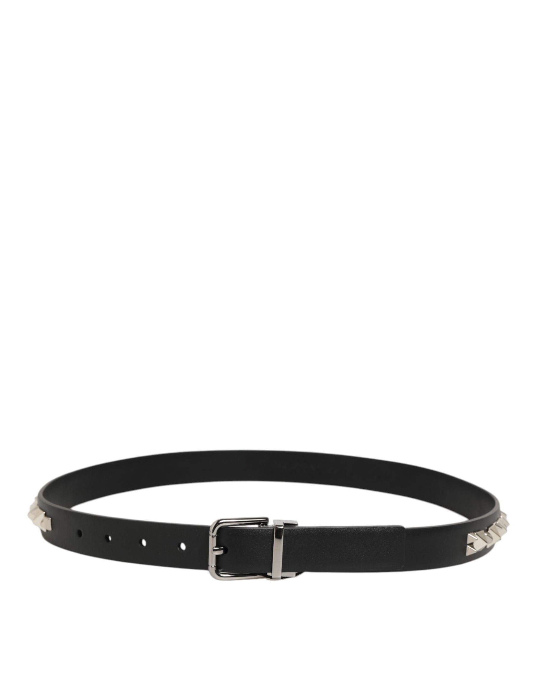 Dolce & Gabbana Black Leather Studded Silver-Tone Buckle Belt | Regal Royce