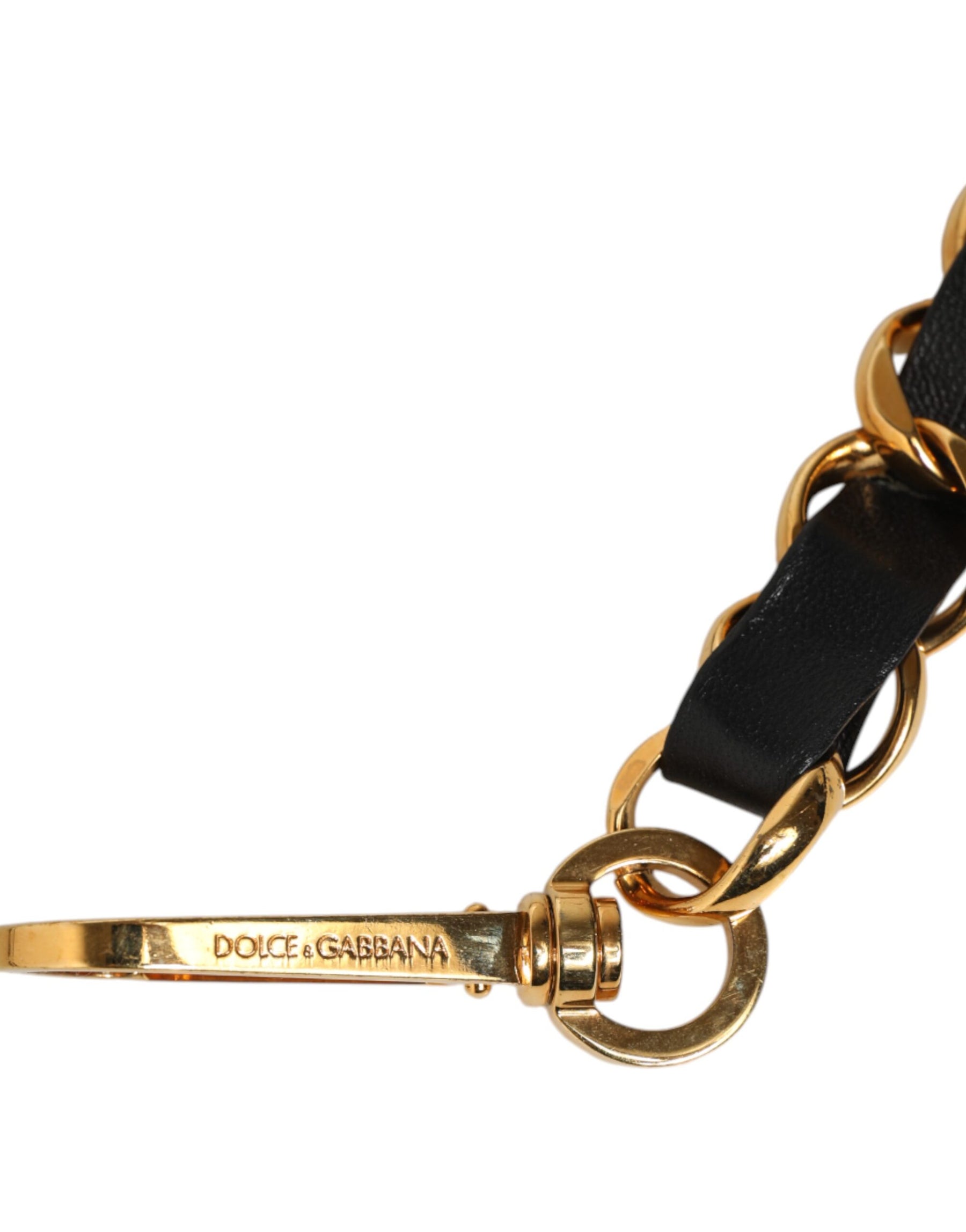 Dolce & Gabbana Black Leather Gold Chain Bag Accessory Shoulder Strap | Regal Royce