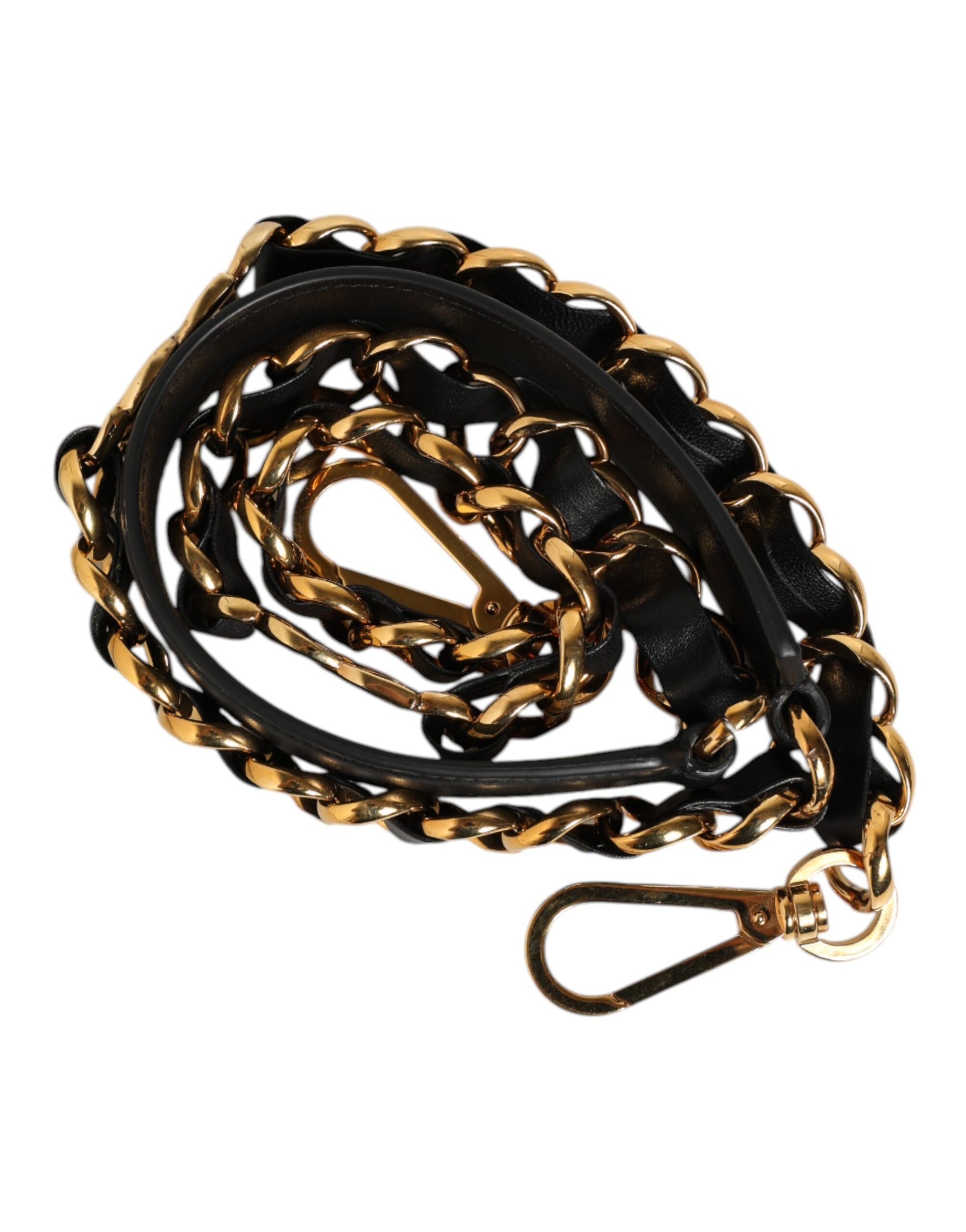 Dolce & Gabbana Black Leather Gold Chain Bag Accessory Shoulder Strap | Regal Royce