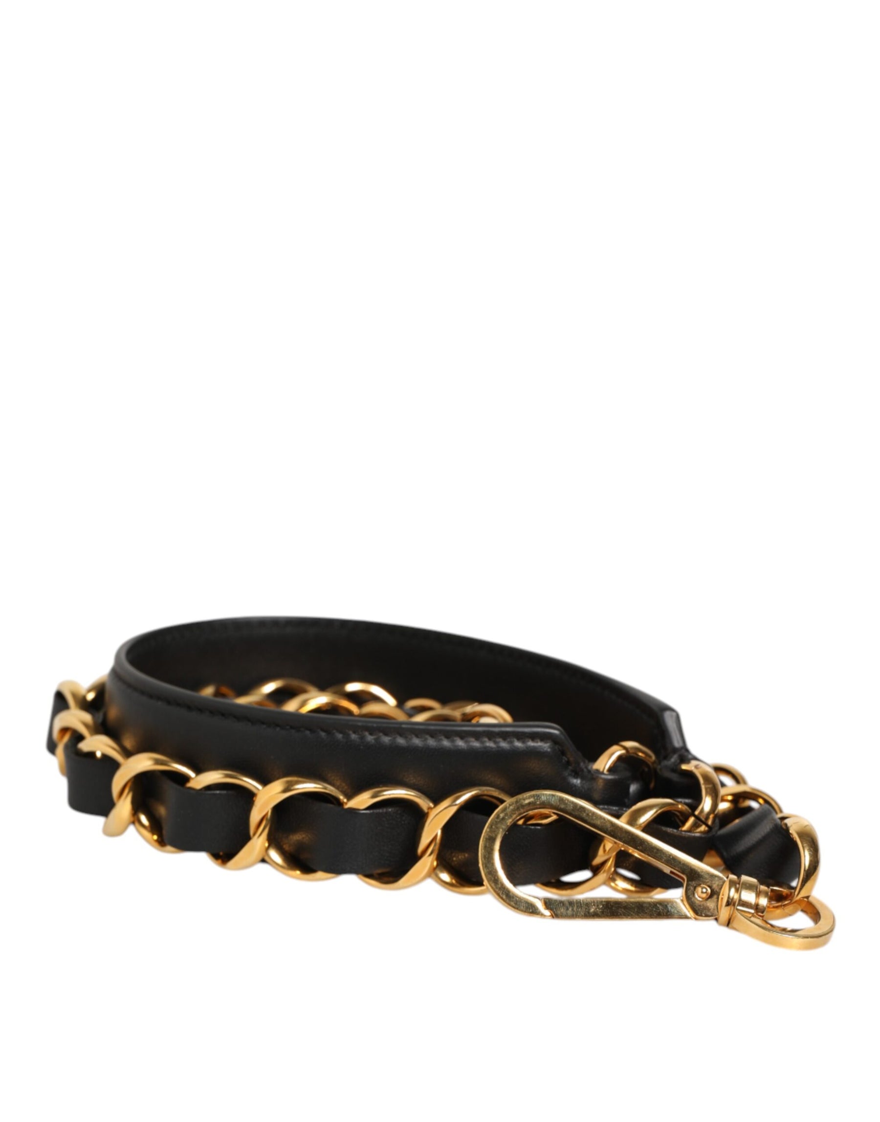 Dolce & Gabbana Black Leather Gold Chain Bag Accessory Shoulder Strap | Regal Royce