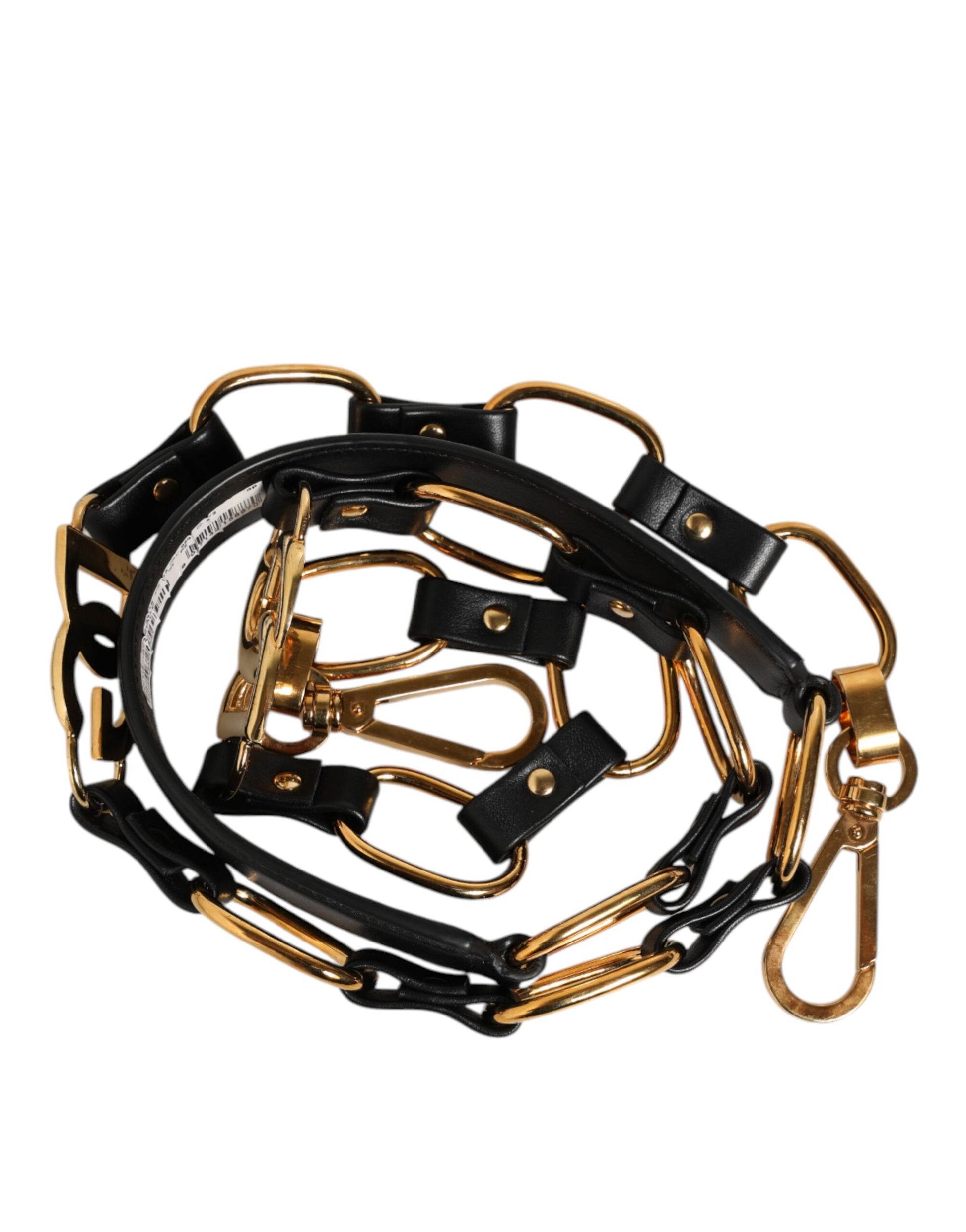 Dolce & Gabbana Black Leather Gold Chain Bag Accessory Shoulder Strap