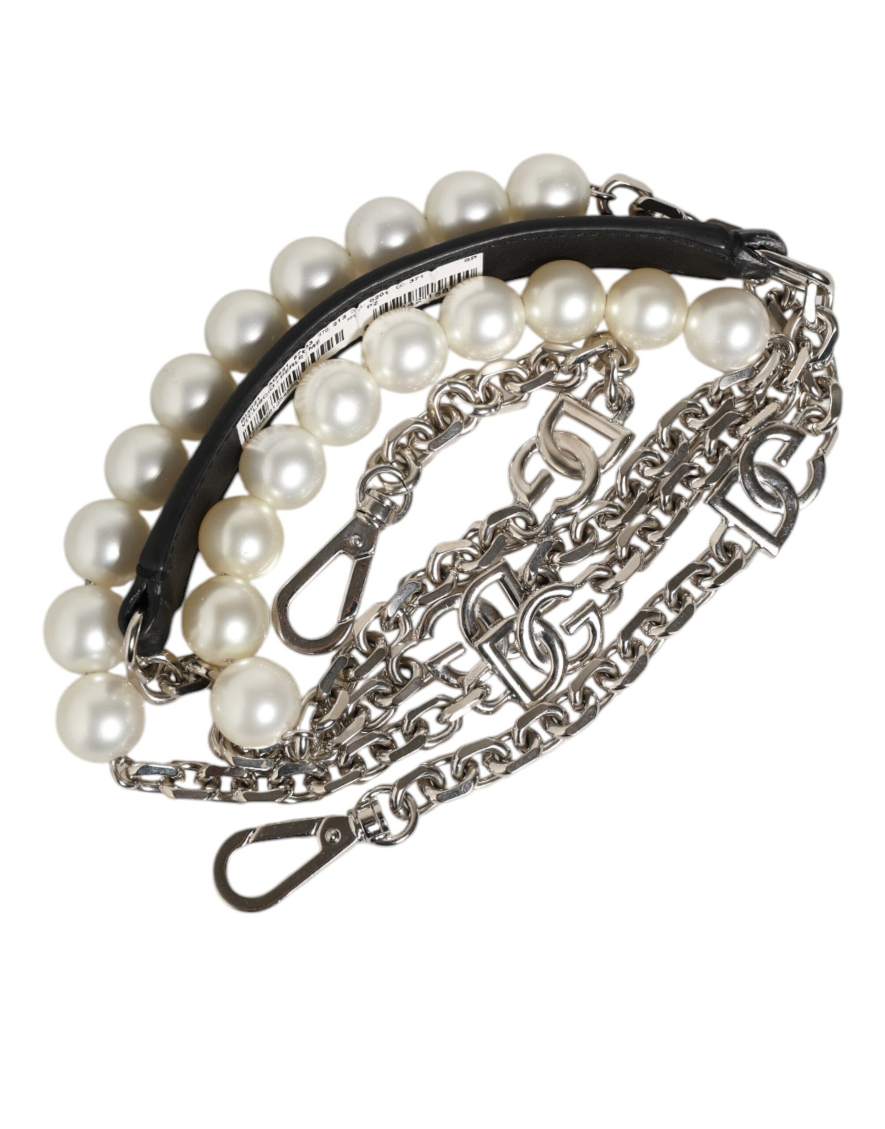 Dolce & Gabbana Black Leather Pearl Chain Bag Accessory Shoulder Strap | Regal Royce