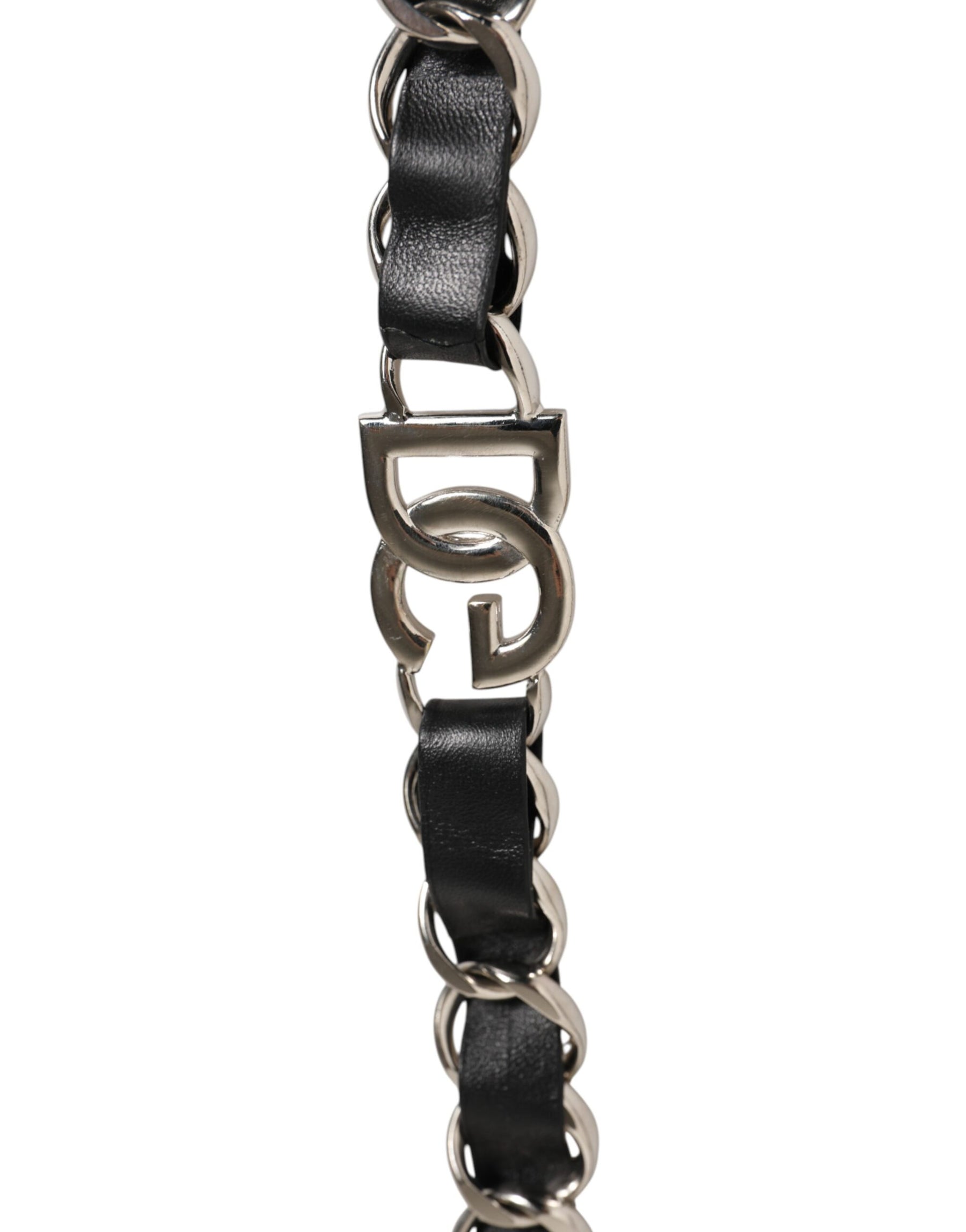 Dolce & Gabbana Black Leather Silver Chain Bag Accessory Shoulder Strap | Regal Royce