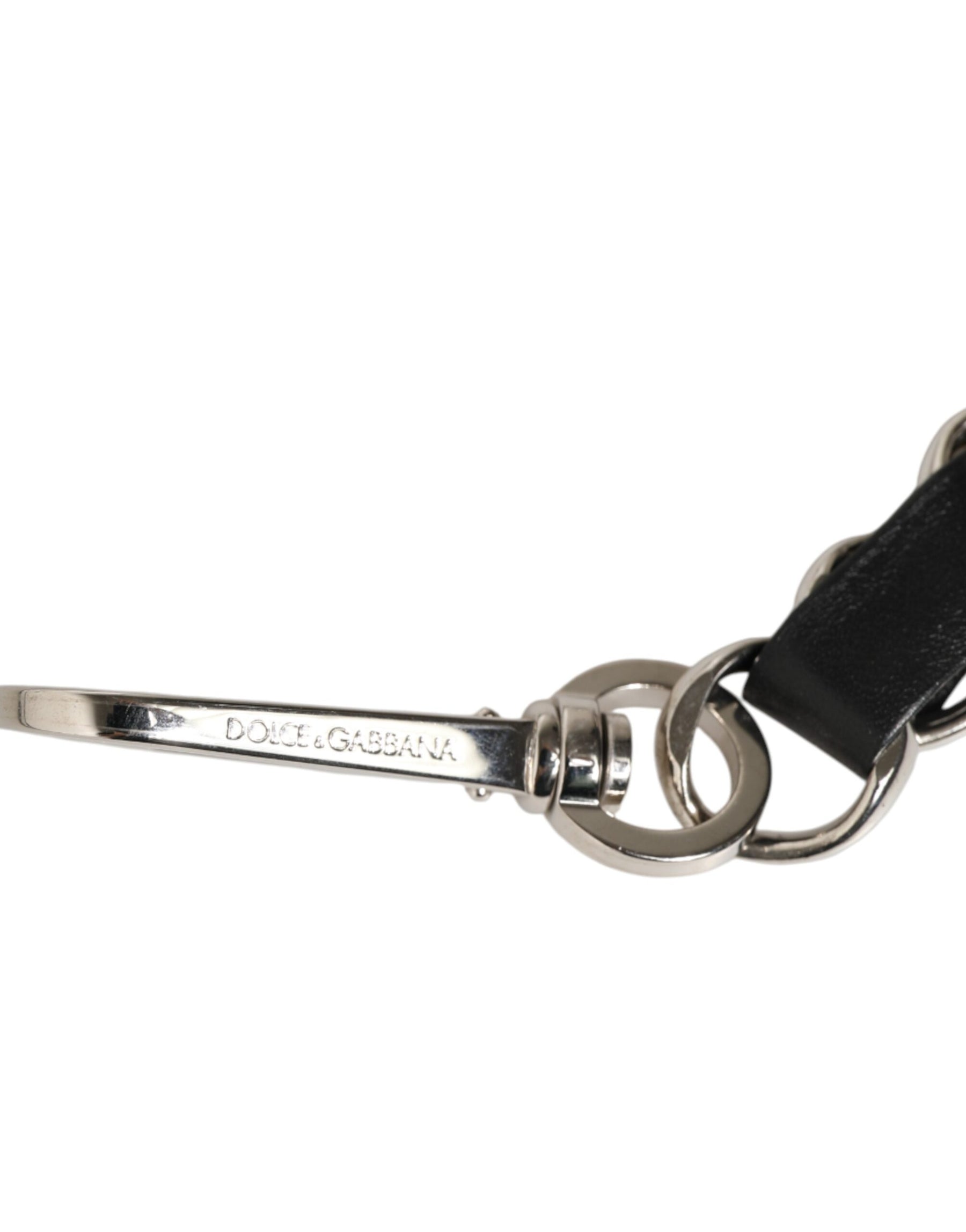 Dolce & Gabbana Black Leather Silver Chain Bag Accessory Shoulder Strap | Regal Royce
