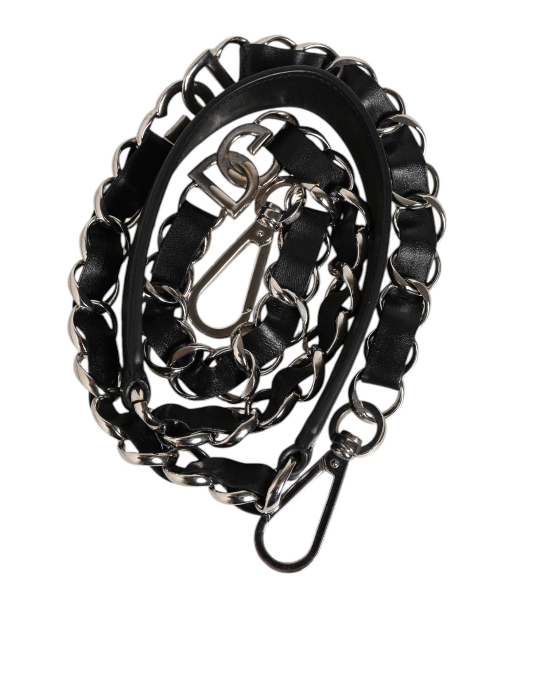 Dolce & Gabbana Black Leather Silver Chain Bag Accessory Shoulder Strap | Regal Royce