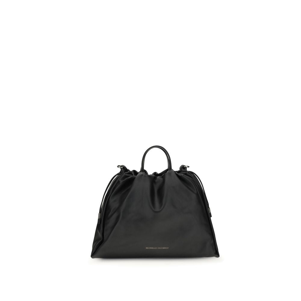 Brunello Cucinelli Black Calf Leather Bos Taurus Shoulder Bag | Regal Royce