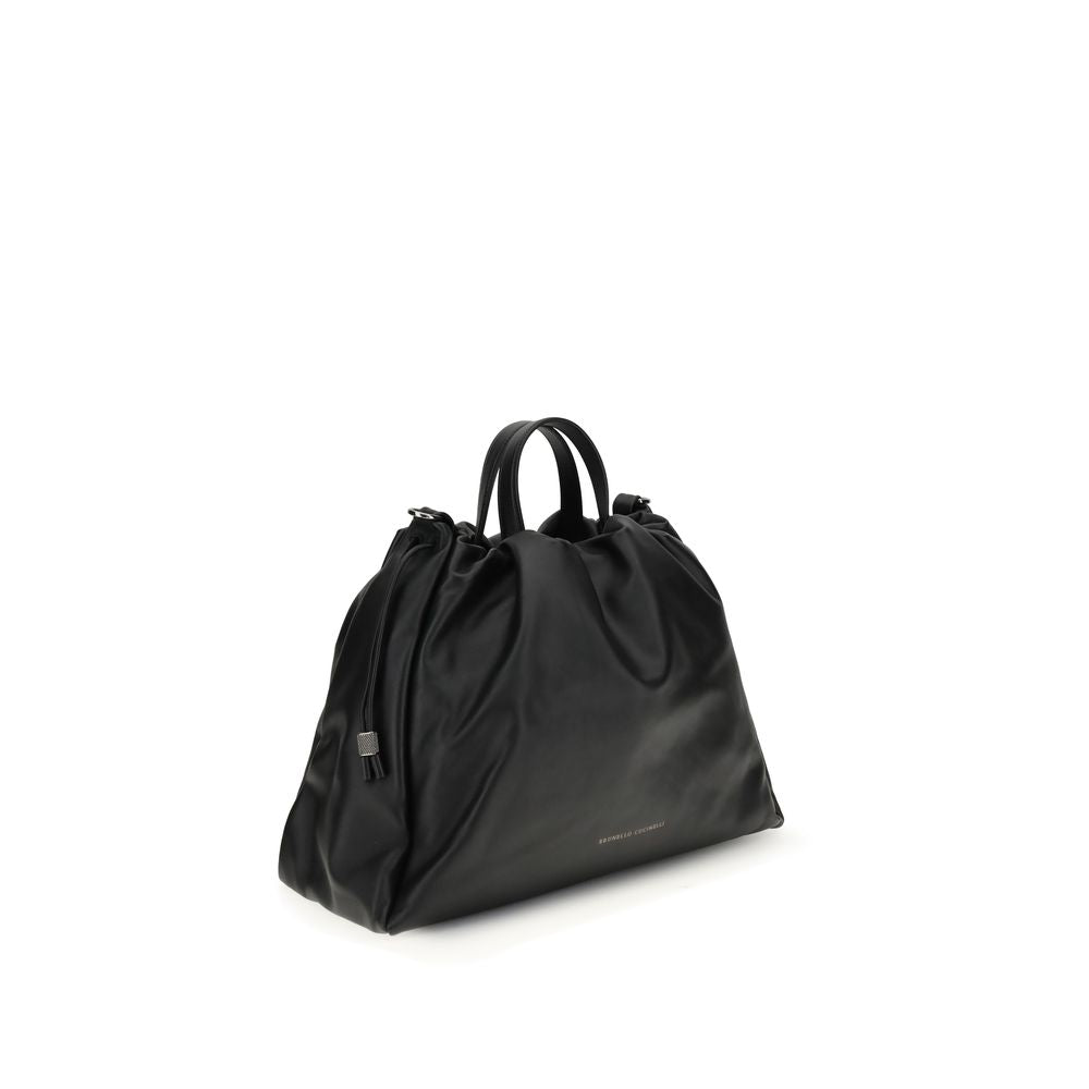 Brunello Cucinelli Black Calf Leather Bos Taurus Shoulder Bag | Regal Royce
