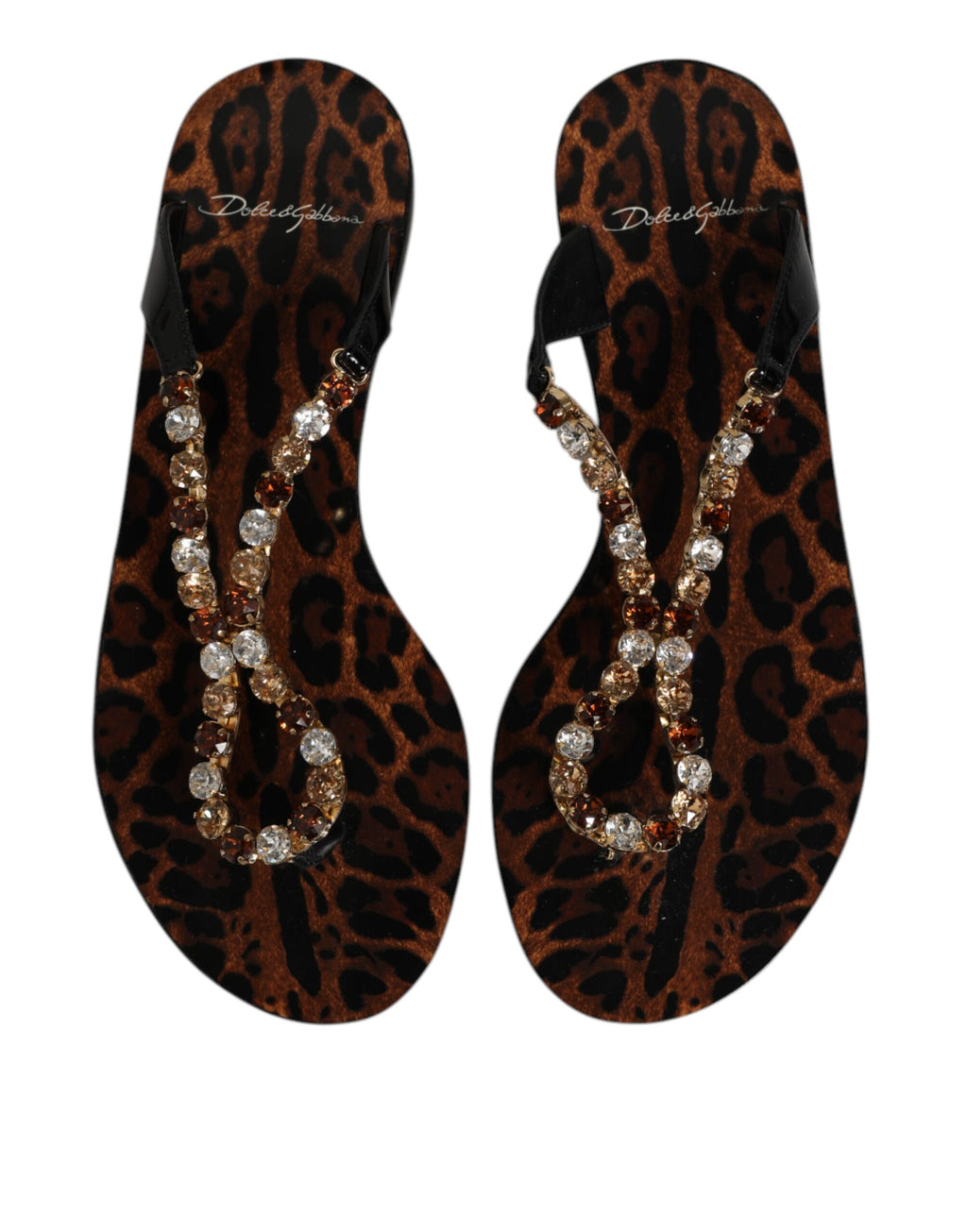 Dolce & Gabbana Black Crystals Flats Sandals Beachwear Shoes