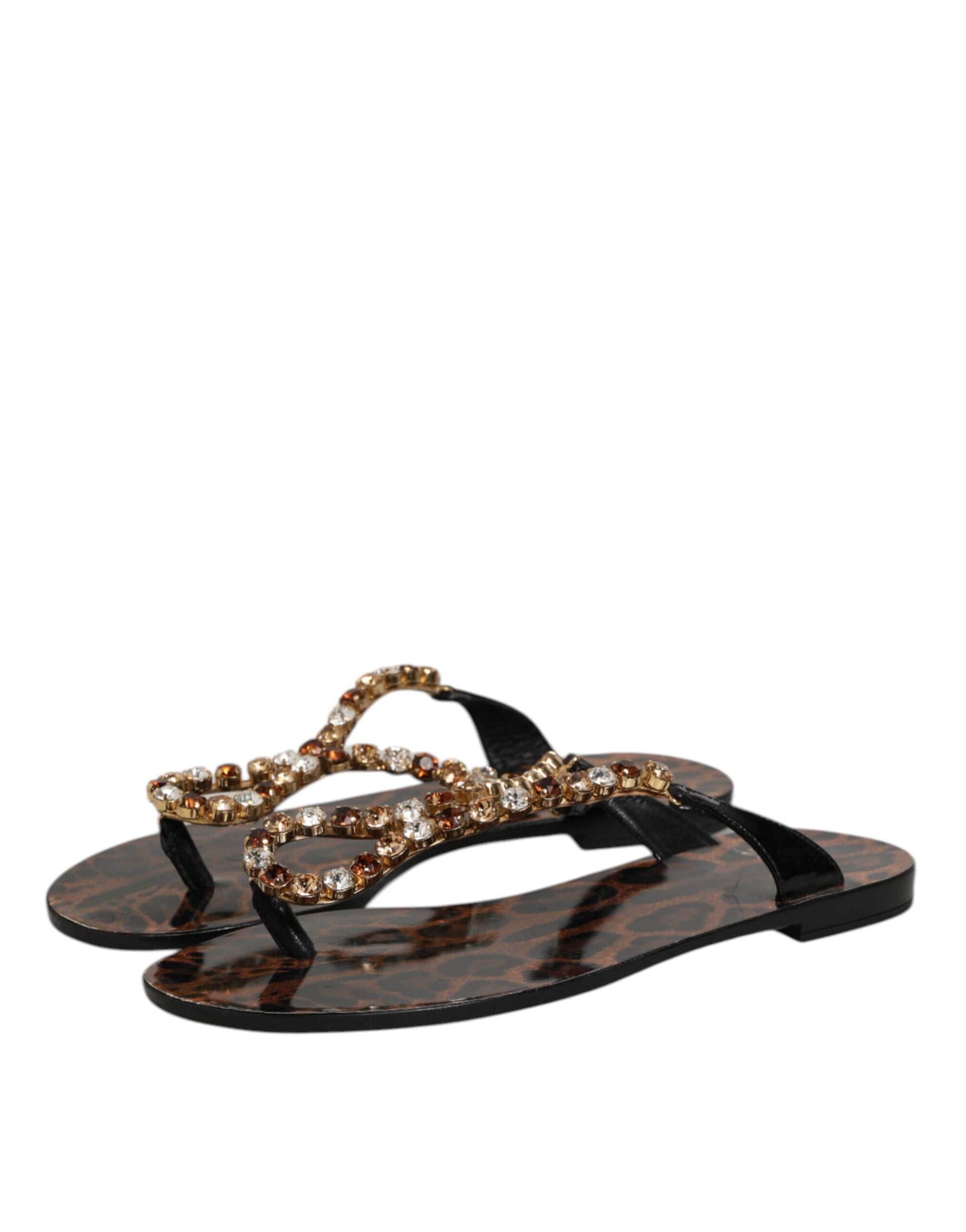 Dolce & Gabbana Black Crystals Flats Sandals Beachwear Shoes