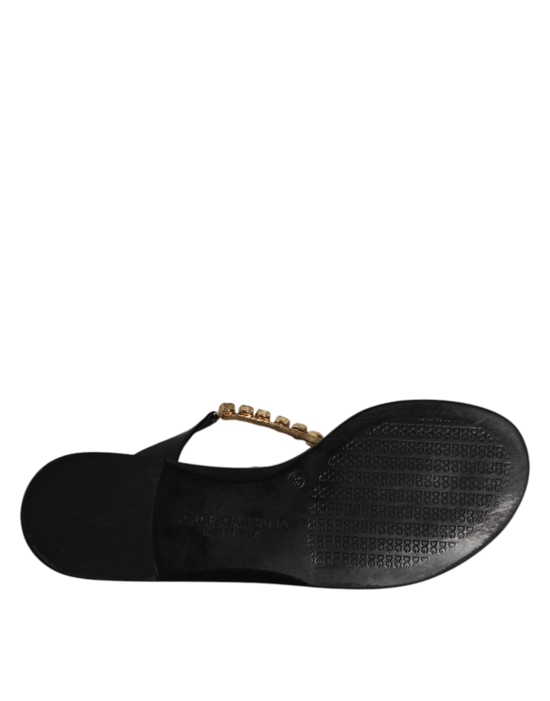 Dolce & Gabbana Black Crystals Flats Sandals Beachwear Shoes | Regal Royce