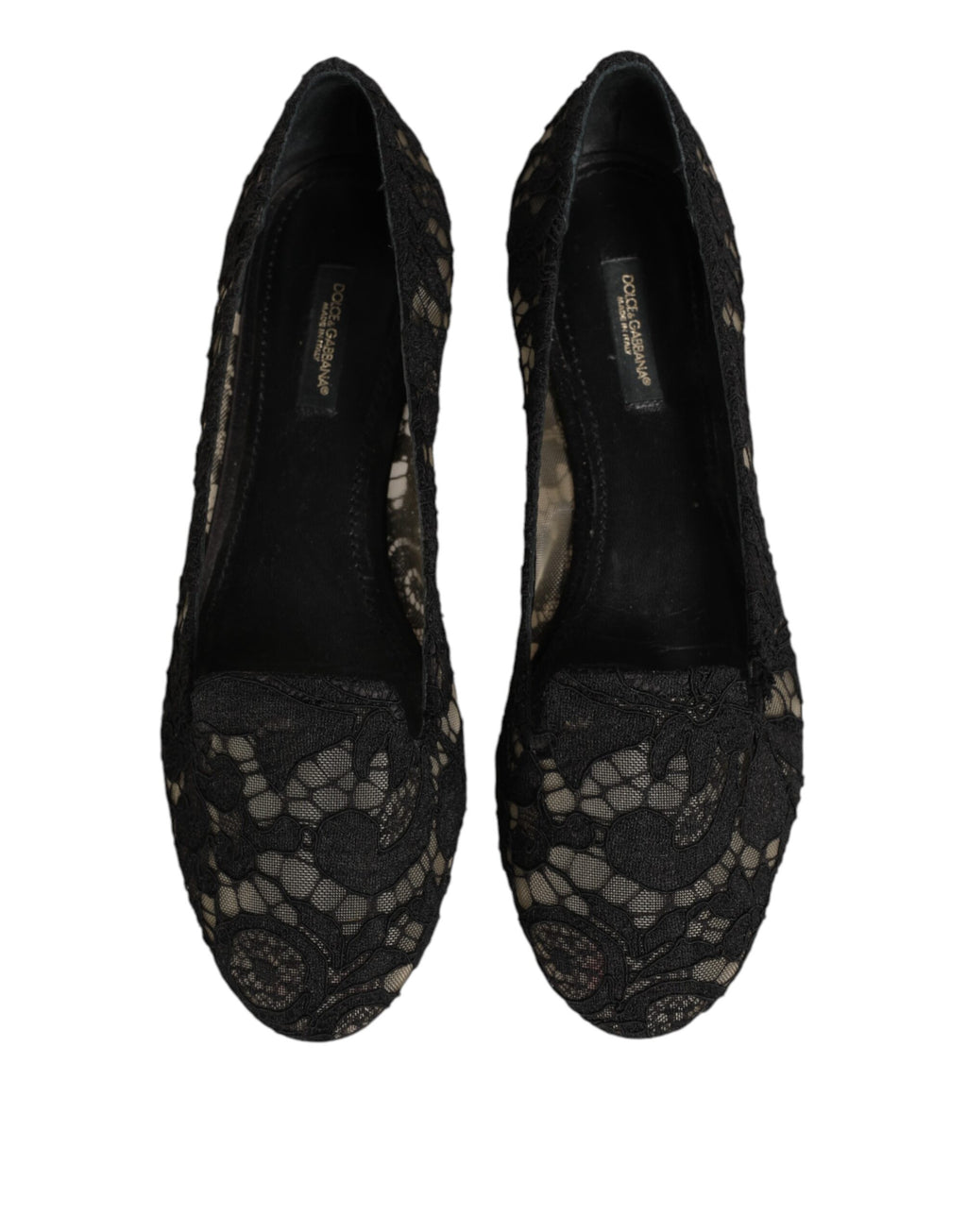 Dolce & Gabbana Black Taormina Lace Slip On Flats Shoes