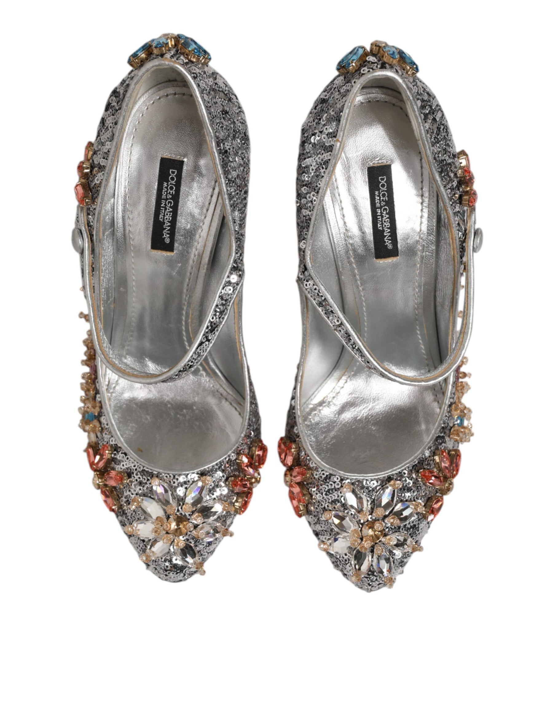 Dolce & Gabbana Silver Sequin Crystal Mary Janes Pumps Shoes | Regal Royce