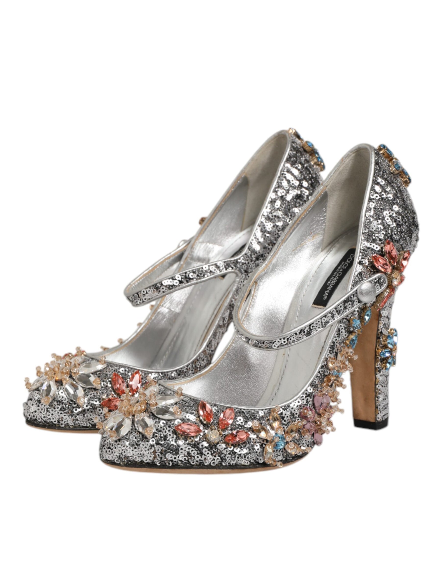 Dolce & Gabbana Silver Sequin Crystal Mary Janes Pumps Shoes | Regal Royce