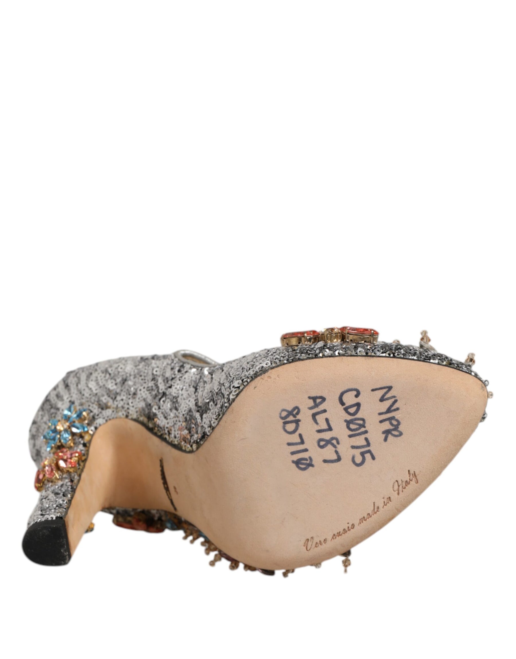 Dolce & Gabbana Silver Sequin Crystal Mary Janes Pumps Shoes | Regal Royce