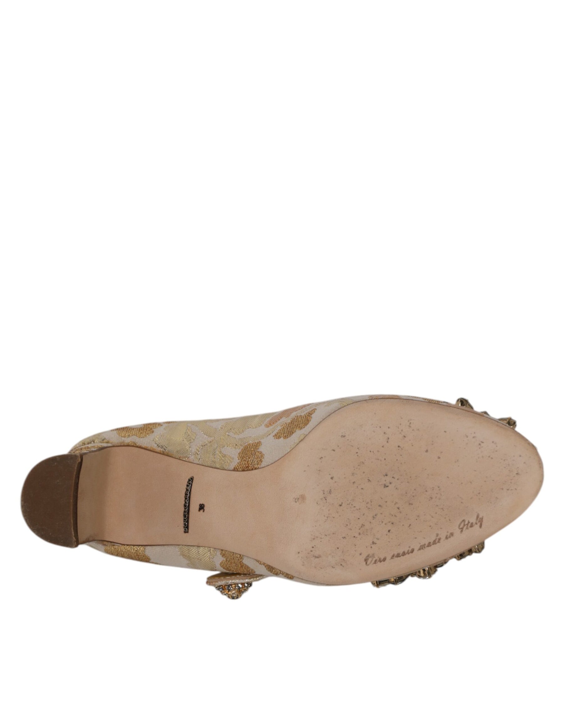 Dolce & Gabbana Gold Jacquard Crystal Mary Janes Pumps Shoes | Regal Royce