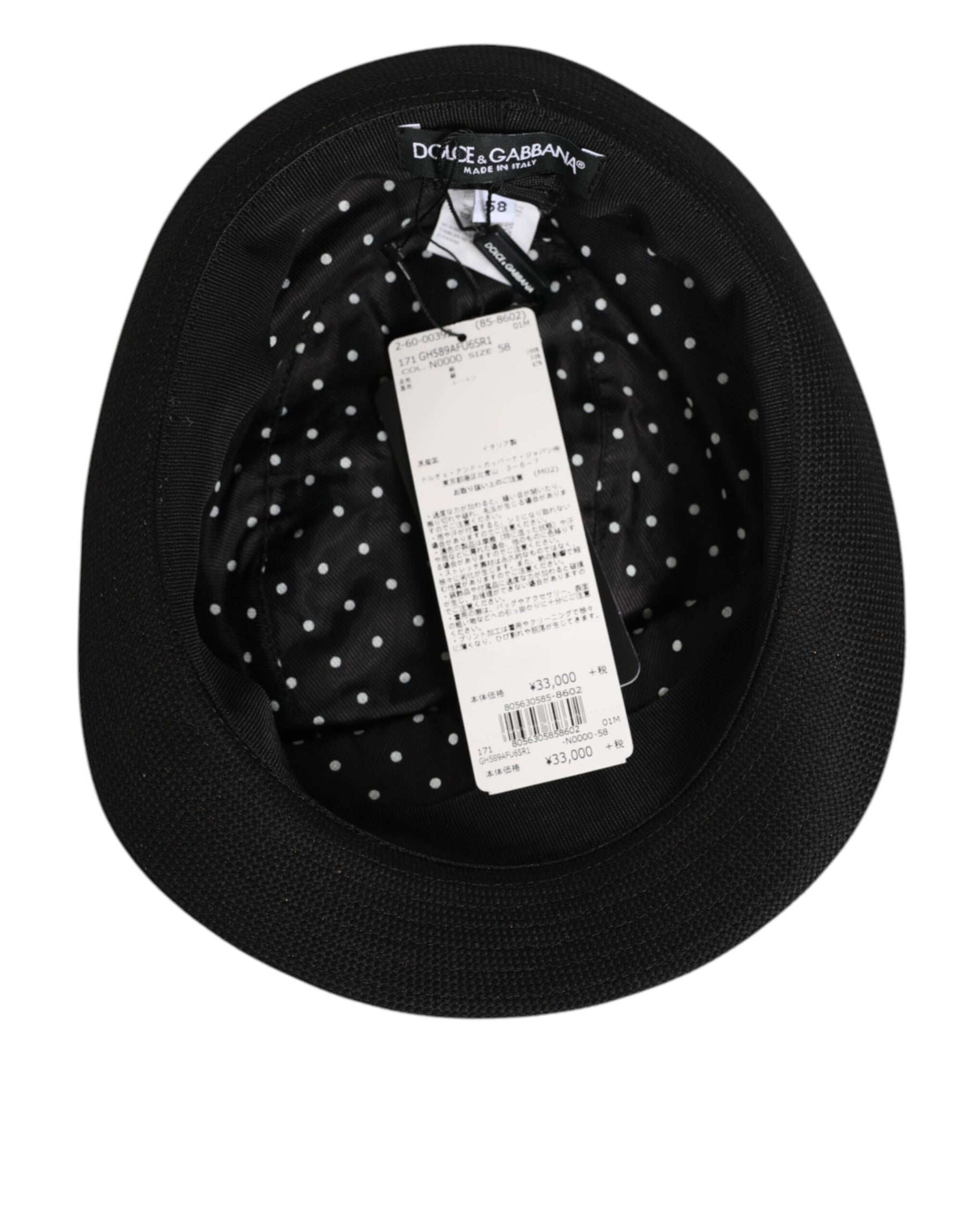 Dolce & Gabbana Black Cotton Polka Dot Lining Fedora Men Hat | Regal Royce