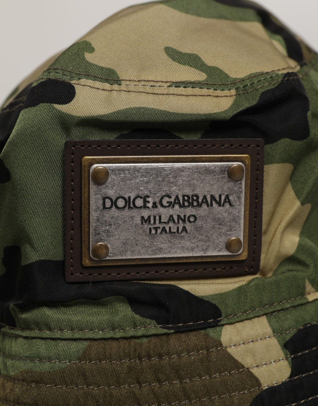 Dolce & Gabbana Green Camouflage Polyamide Logo Bucket Cap Hat