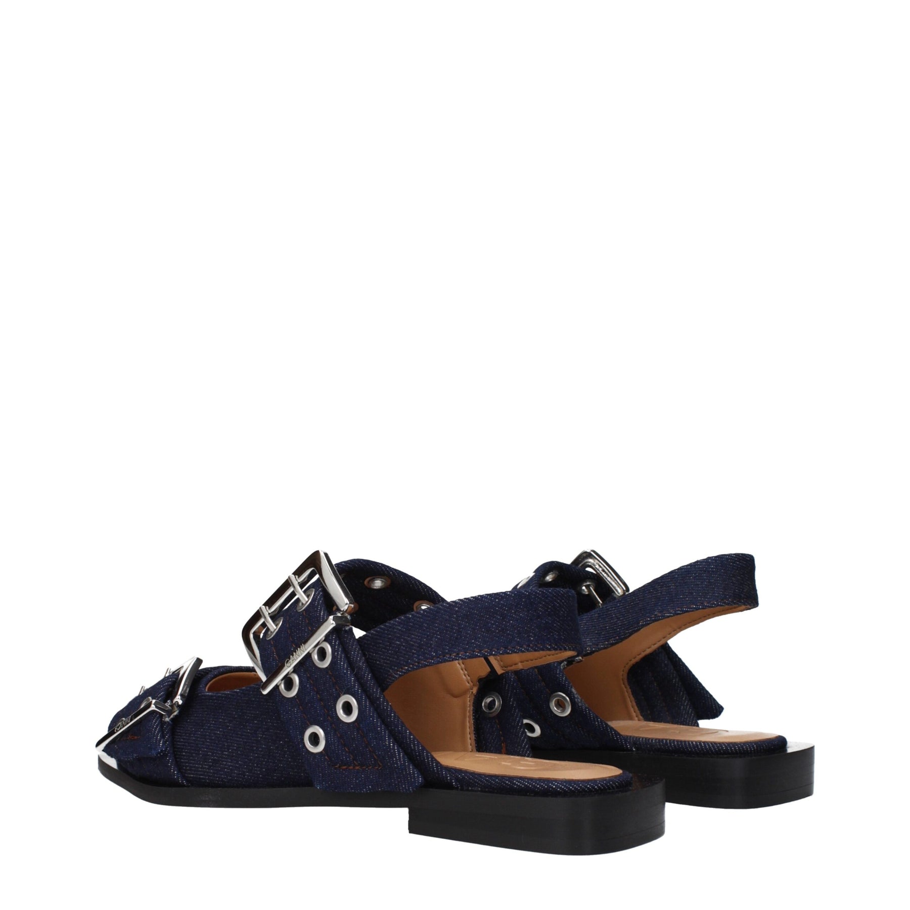 Ganni Blue Fabric Flat Sandals | Regal Royce