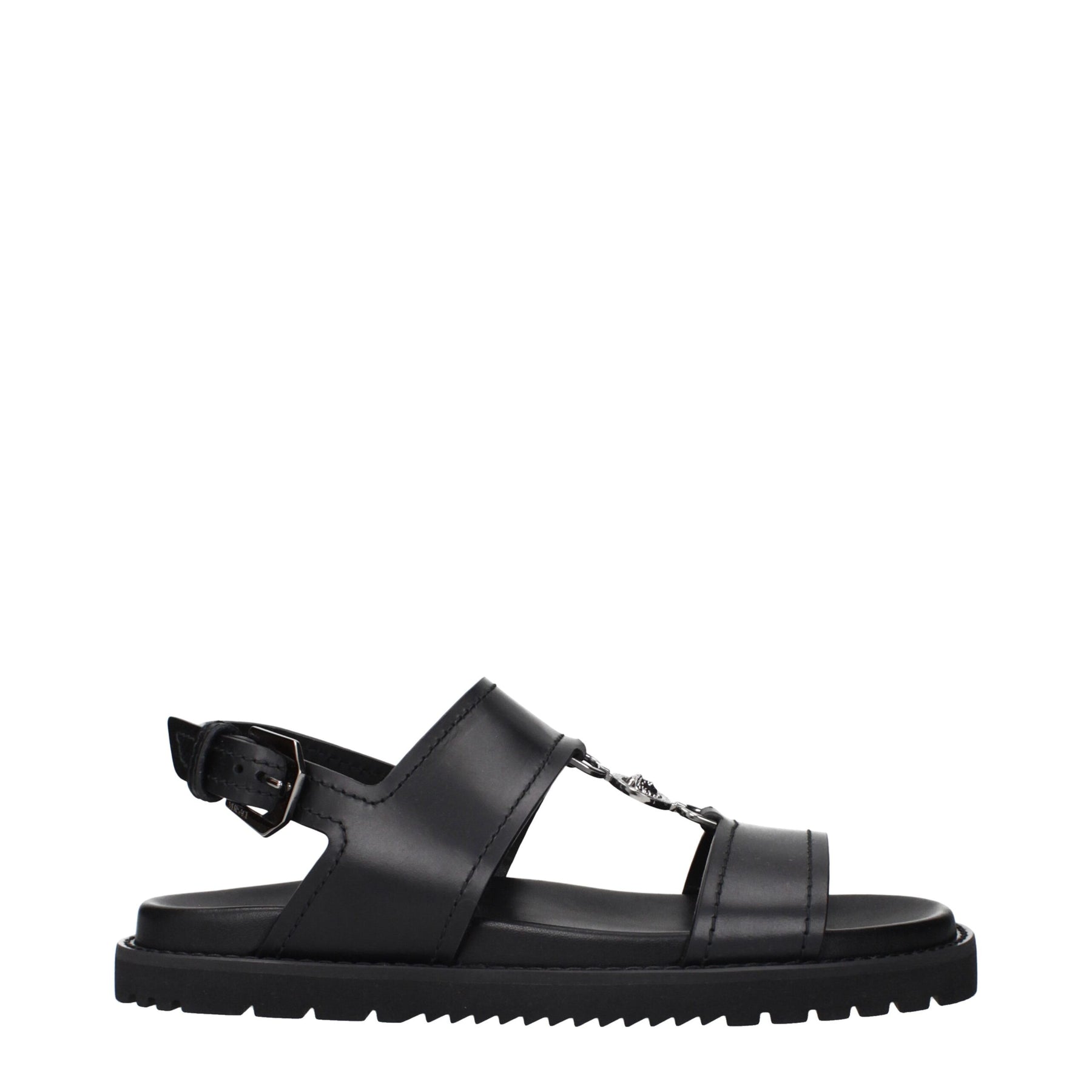 Versace Black Leather Flat Sandals | Regal Royce