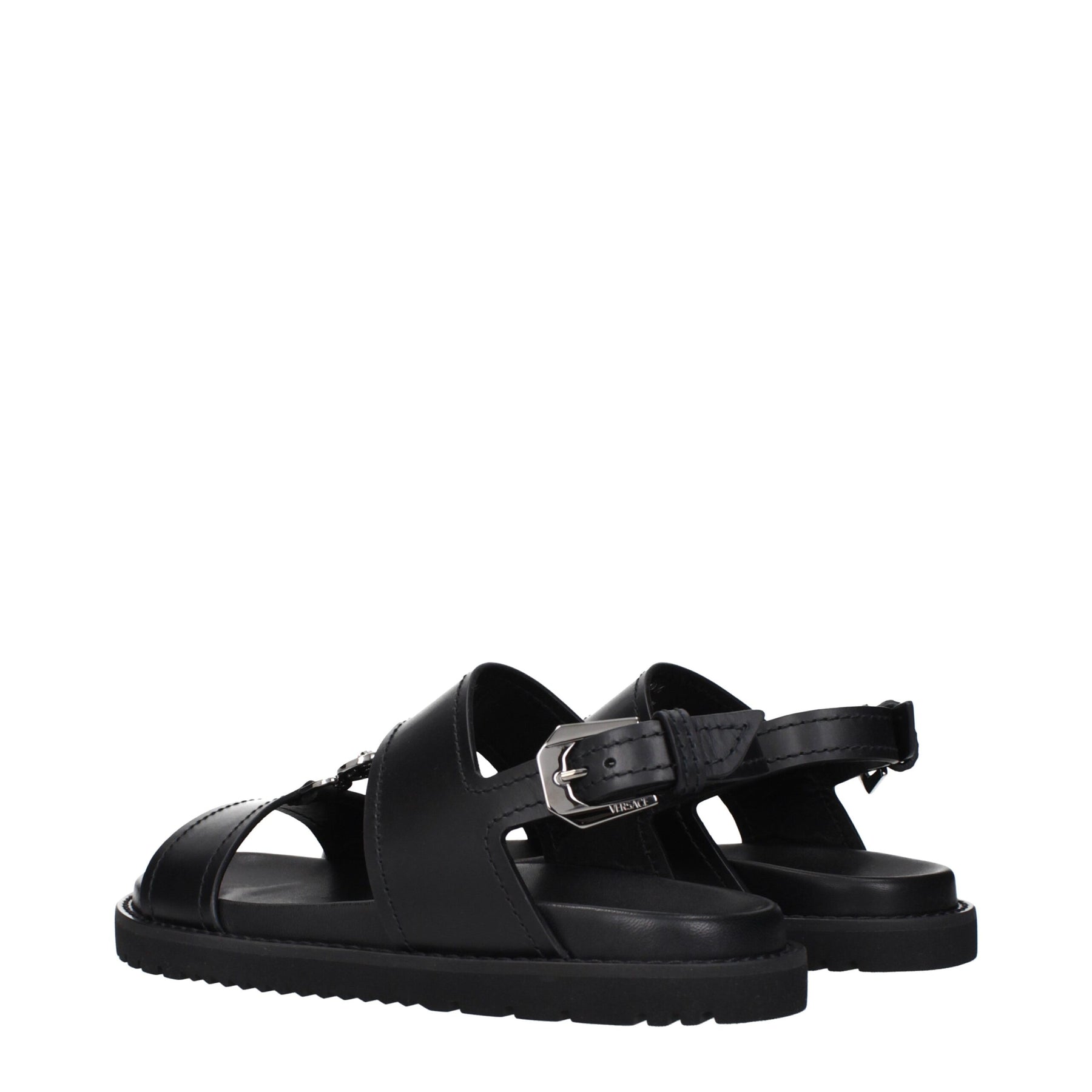 Versace Black Leather Flat Sandals | Regal Royce