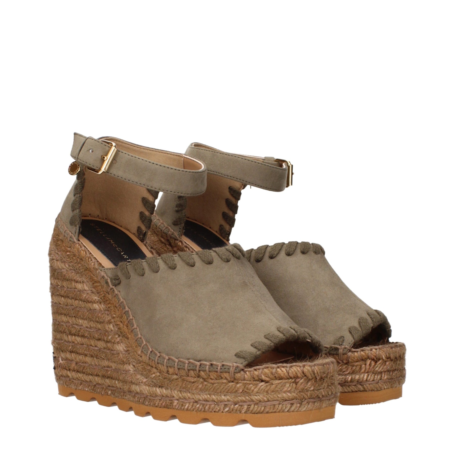 Stella McCartney Green Leather Wedge Sandals | Regal Royce