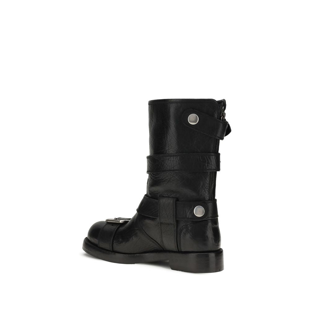 Dolce & Gabbana Black Calf Leather Bos Taurus Lace-Up Boots | Regal Royce