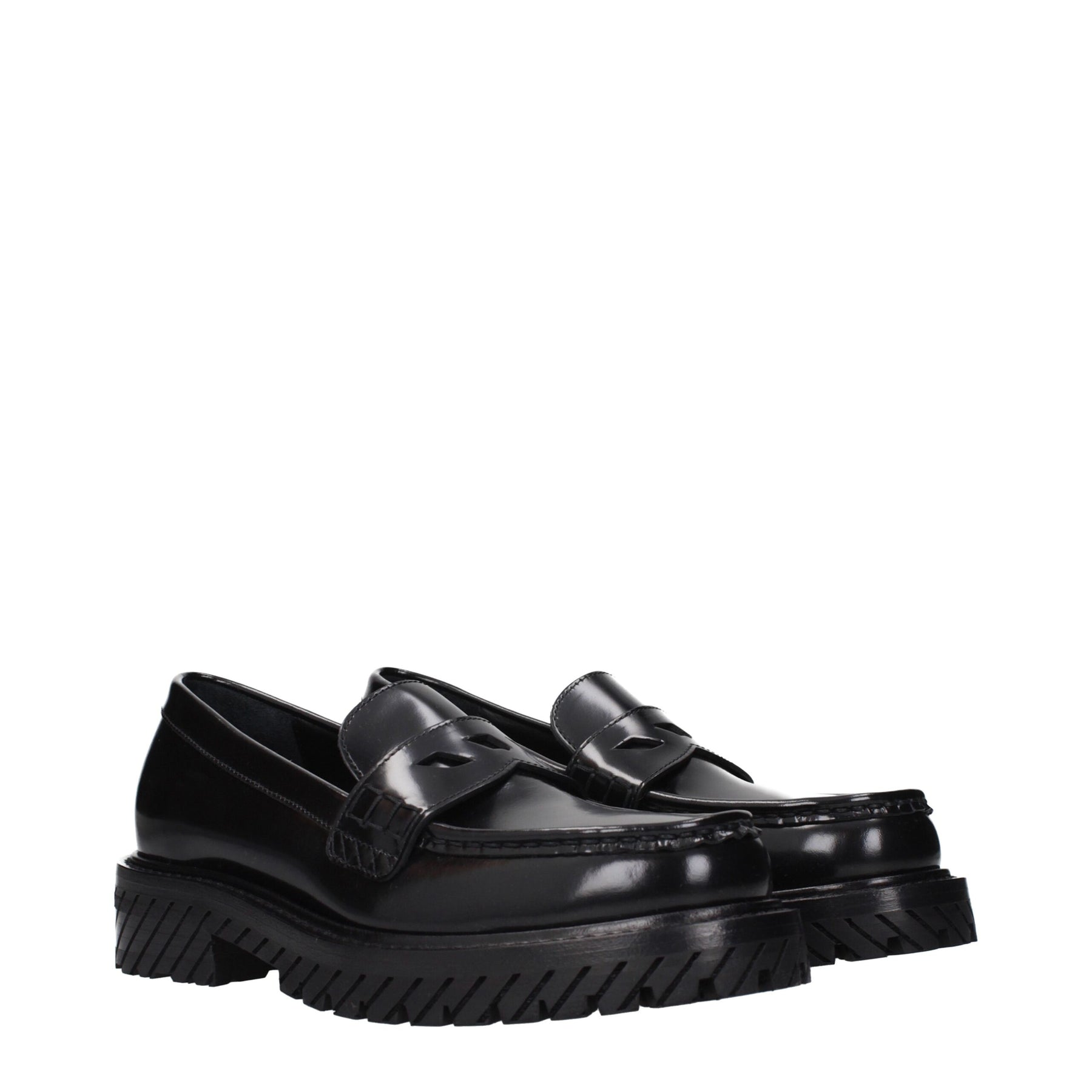 Off-White Black Leather Slip-On Loafers | Regal Royce