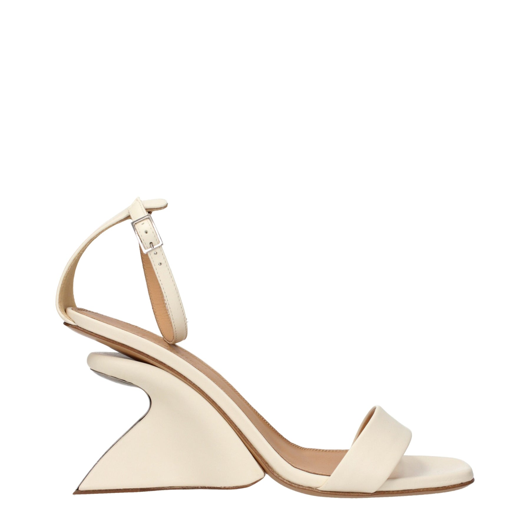 Off-White Beige Leather Platform Sandals | Regal Royce