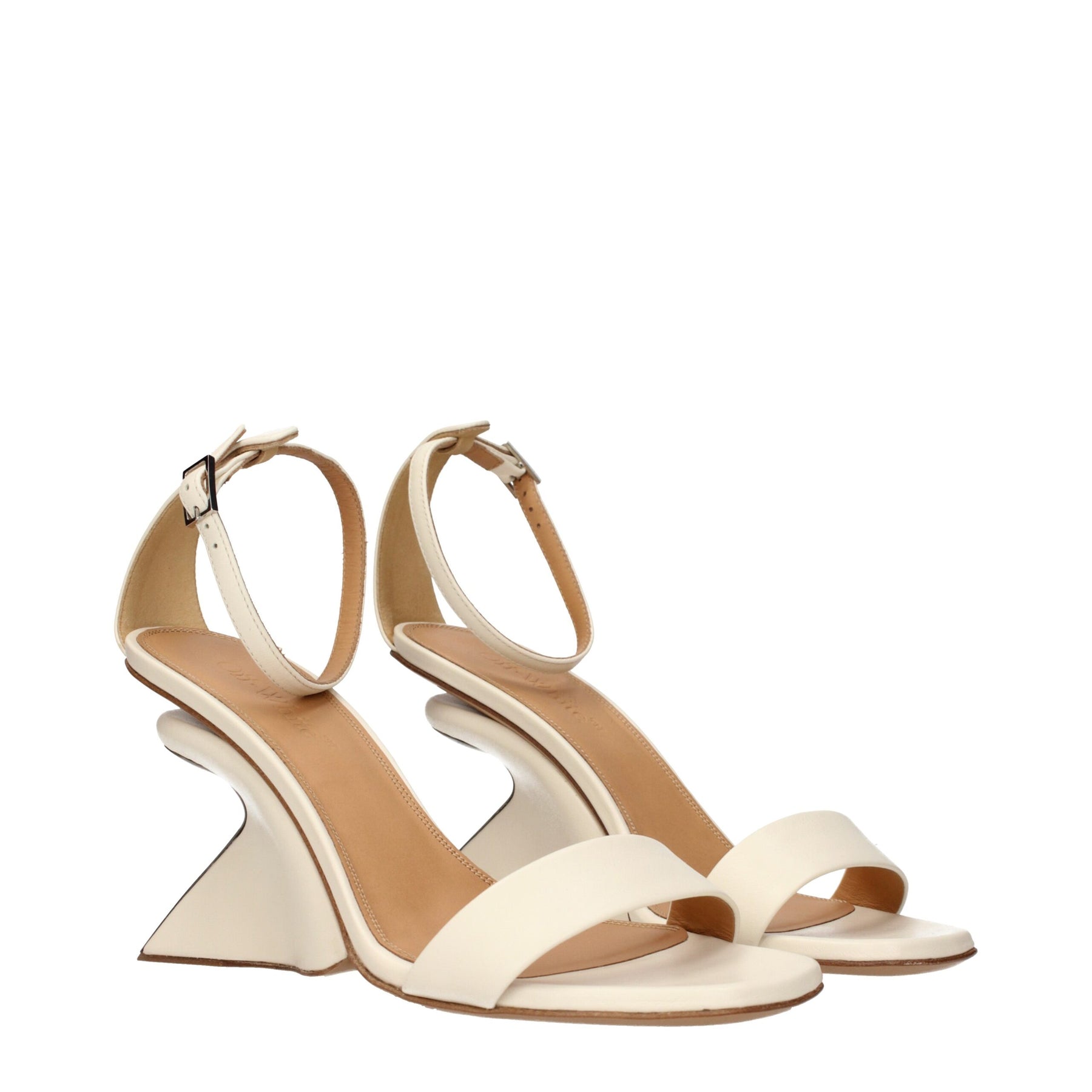 Off-White Beige Leather Platform Sandals | Regal Royce