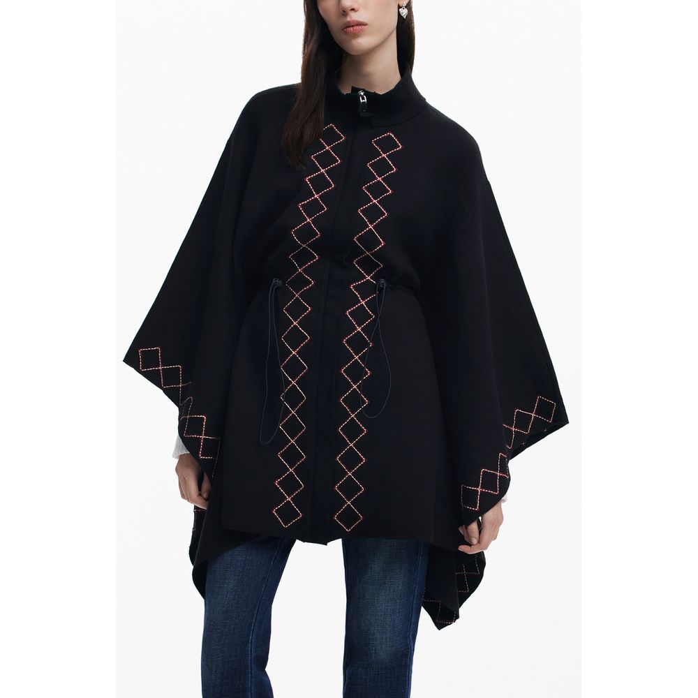 Desigual Black Polyester Women Poncho | Regal Royce
