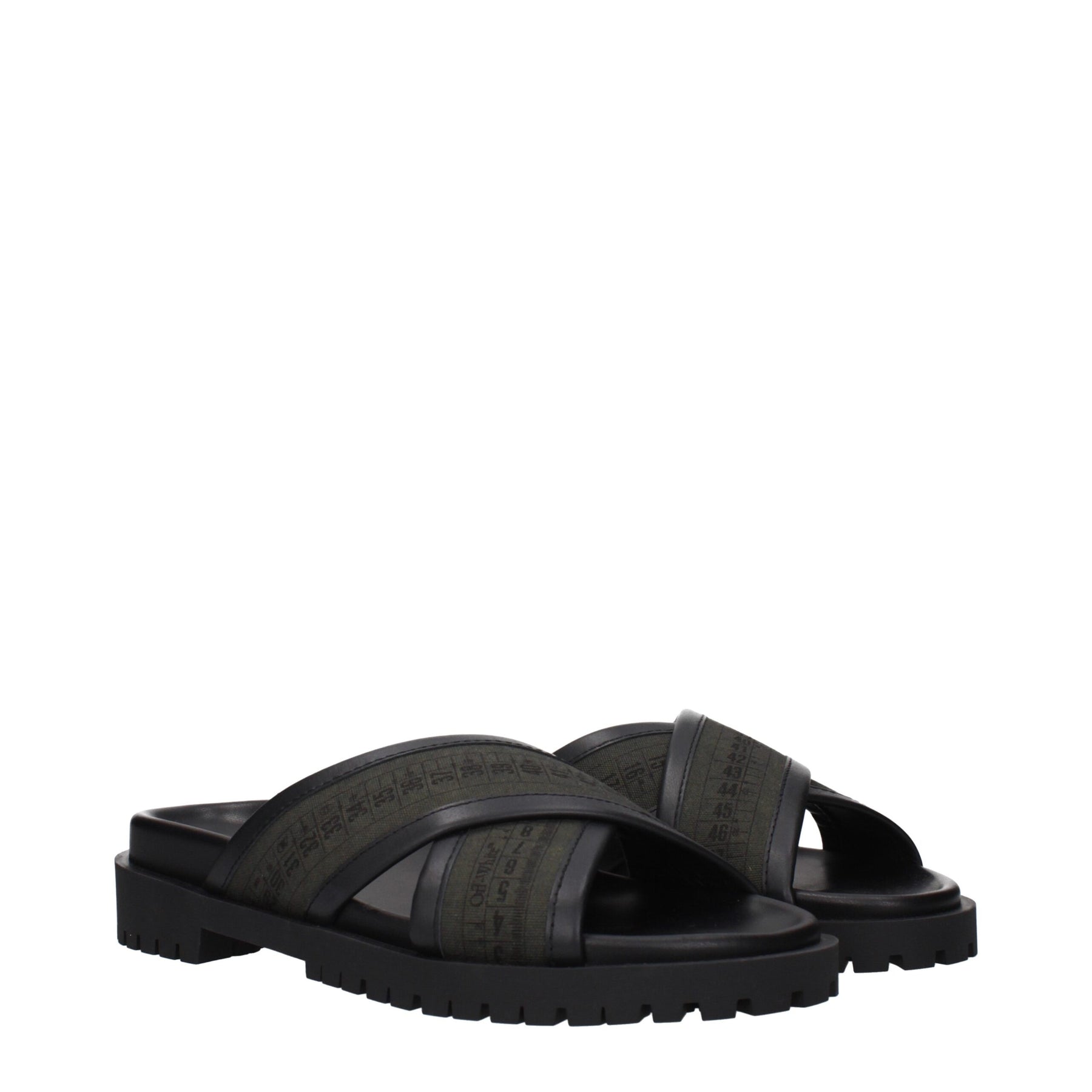 Off-White Green Fabric Flat Sandals | Regal Royce