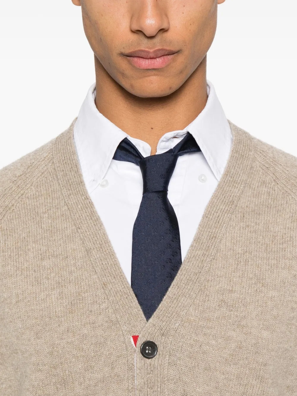 Thom Browne Shetland Wool 4-Bar Relaxed Fit V Neck Cardigan | Regal Royce