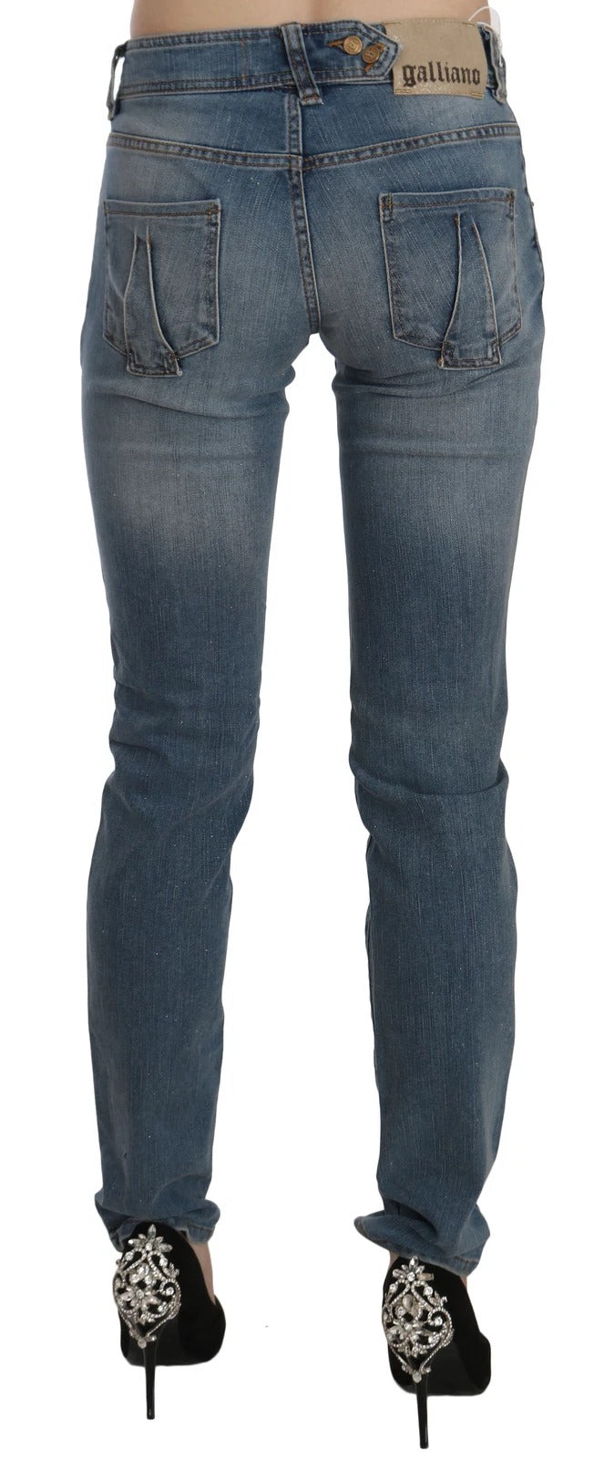 John Galliano Blue Washed Mid Waist Skinny Casual Denim Pants | Regal Royce