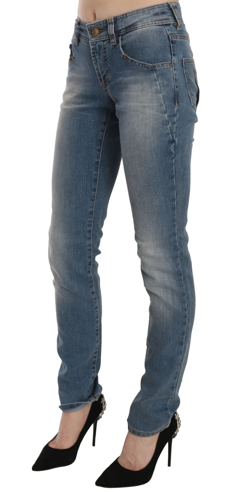 John Galliano Blue Washed Mid Waist Skinny Casual Denim Pants