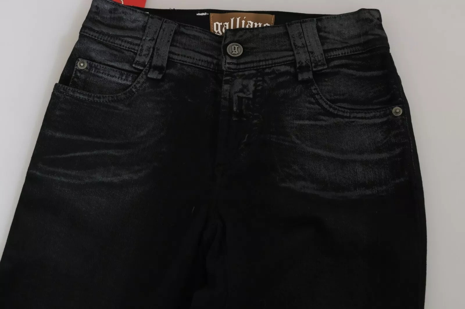 John Galliano Black Washed High Waist Flared Denim Casual Pants Jeans | Regal Royce