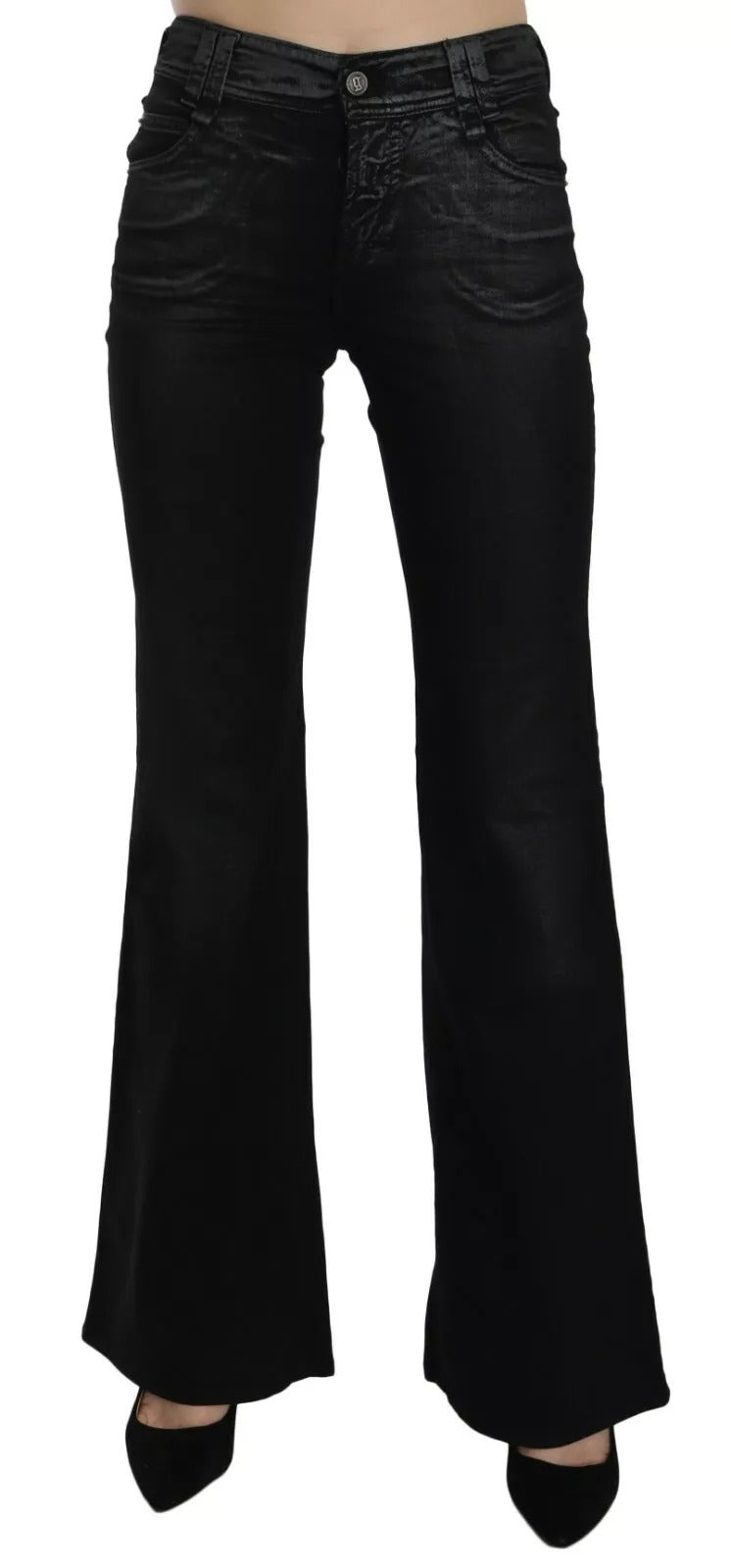 John Galliano Black Washed High Waist Flared Denim Casual Pants Jeans | Regal Royce