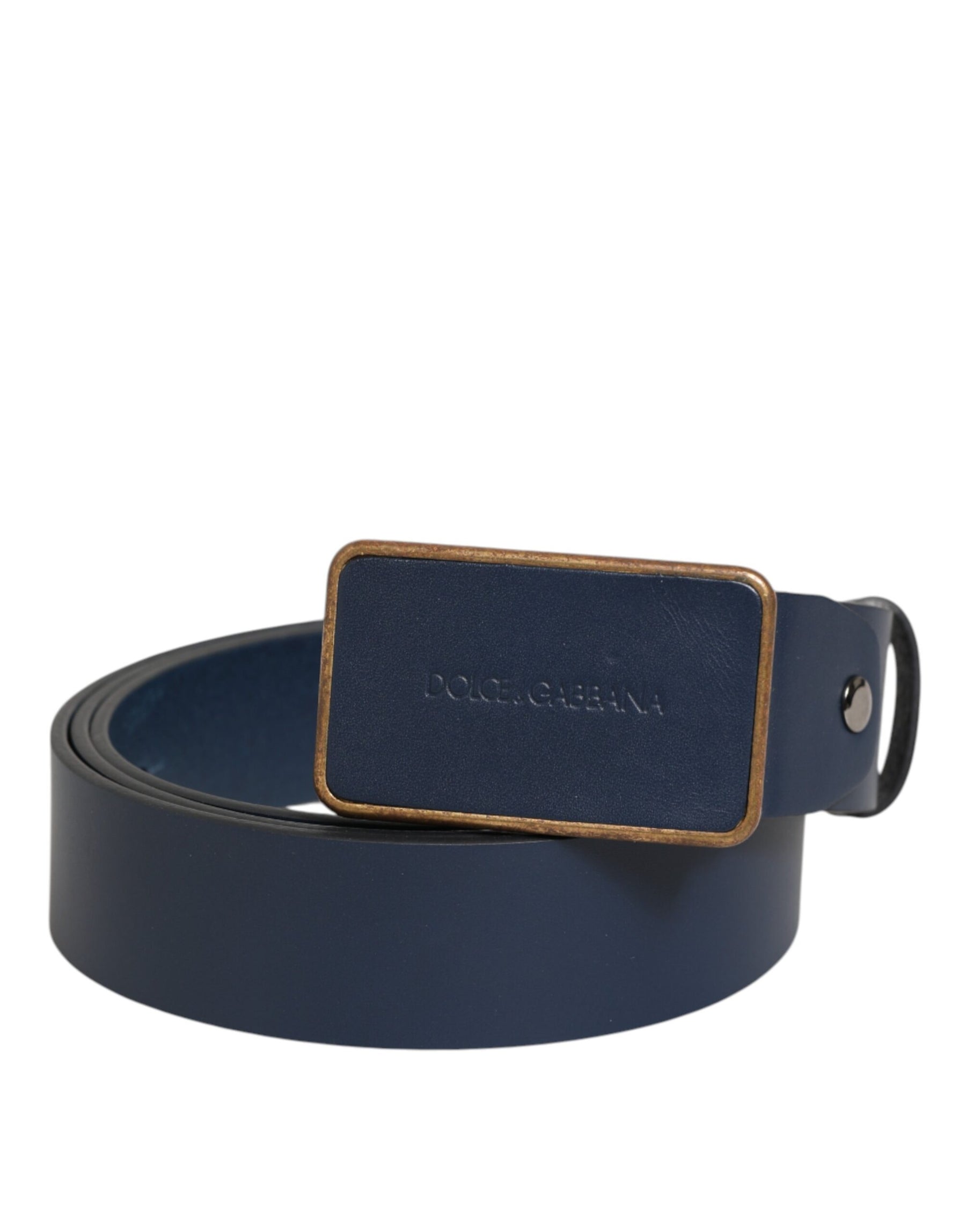 Dolce & Gabbana Blue Leather Classic Metal Logo Buckle Belt | Regal Royce