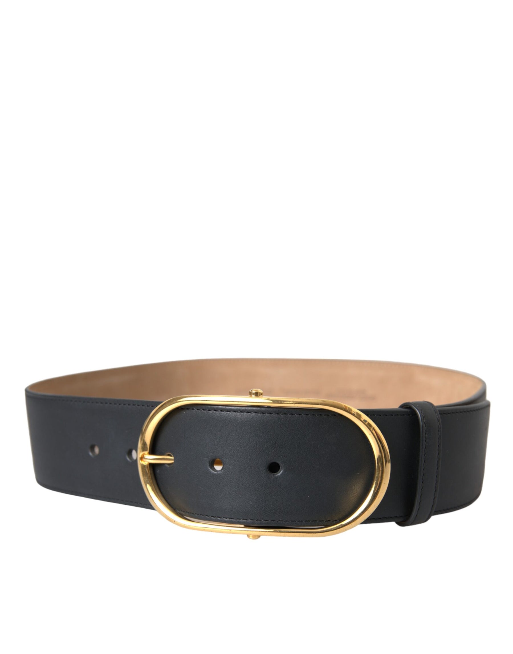 Dolce & Gabbana Black Leather Classic Metal Oval Buckle Belt | Regal Royce
