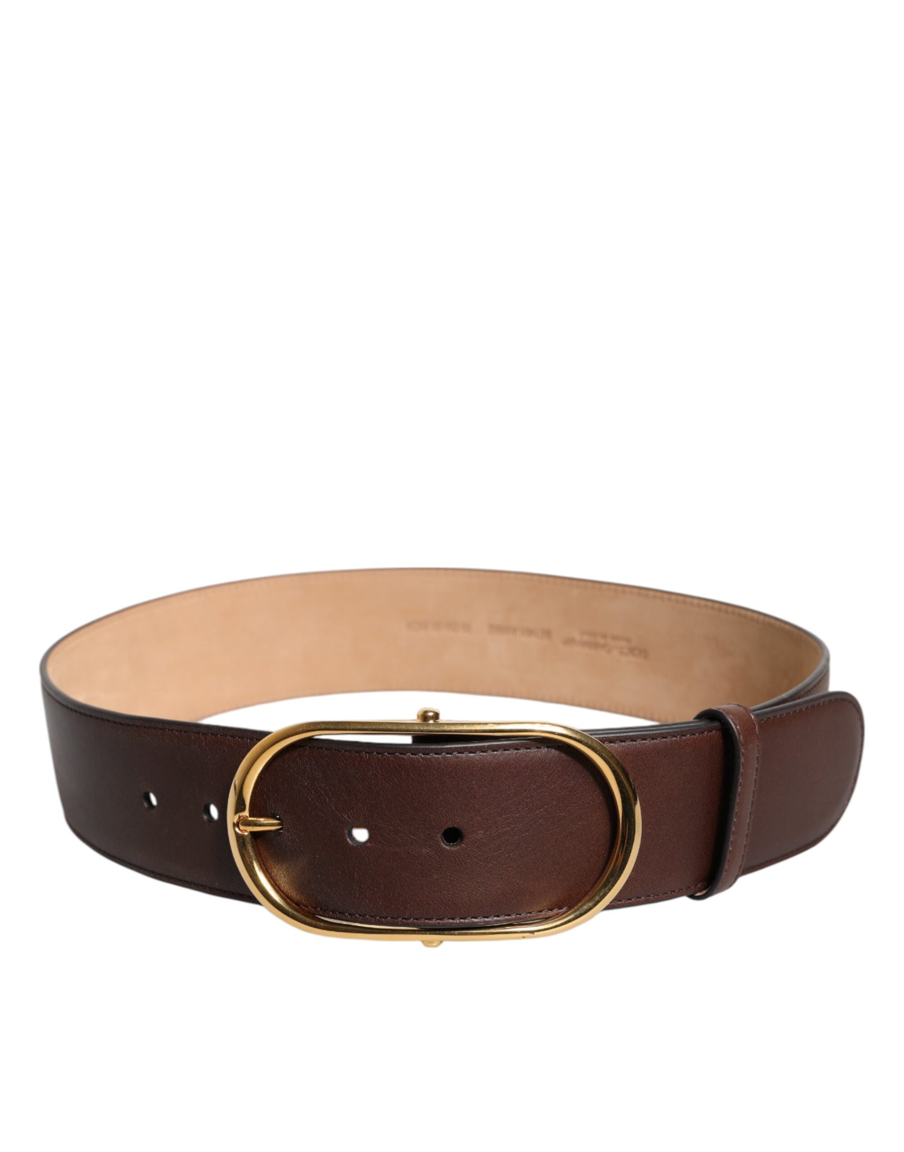 Dolce & Gabbana Brown Leather Classic Metal Oval Buckle Belt | Regal Royce