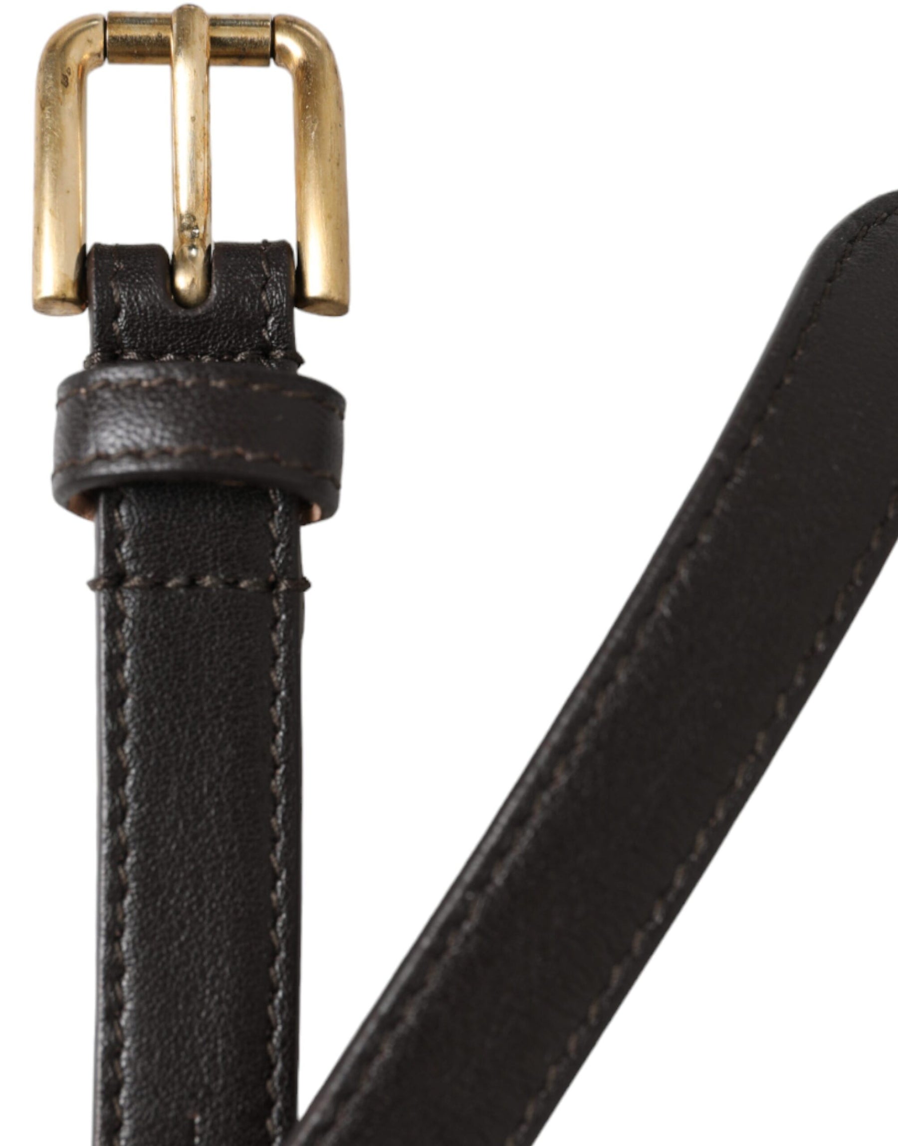 Dolce & Gabbana Black Leather Long Skinny Gold Metal Buckle Belt | Regal Royce