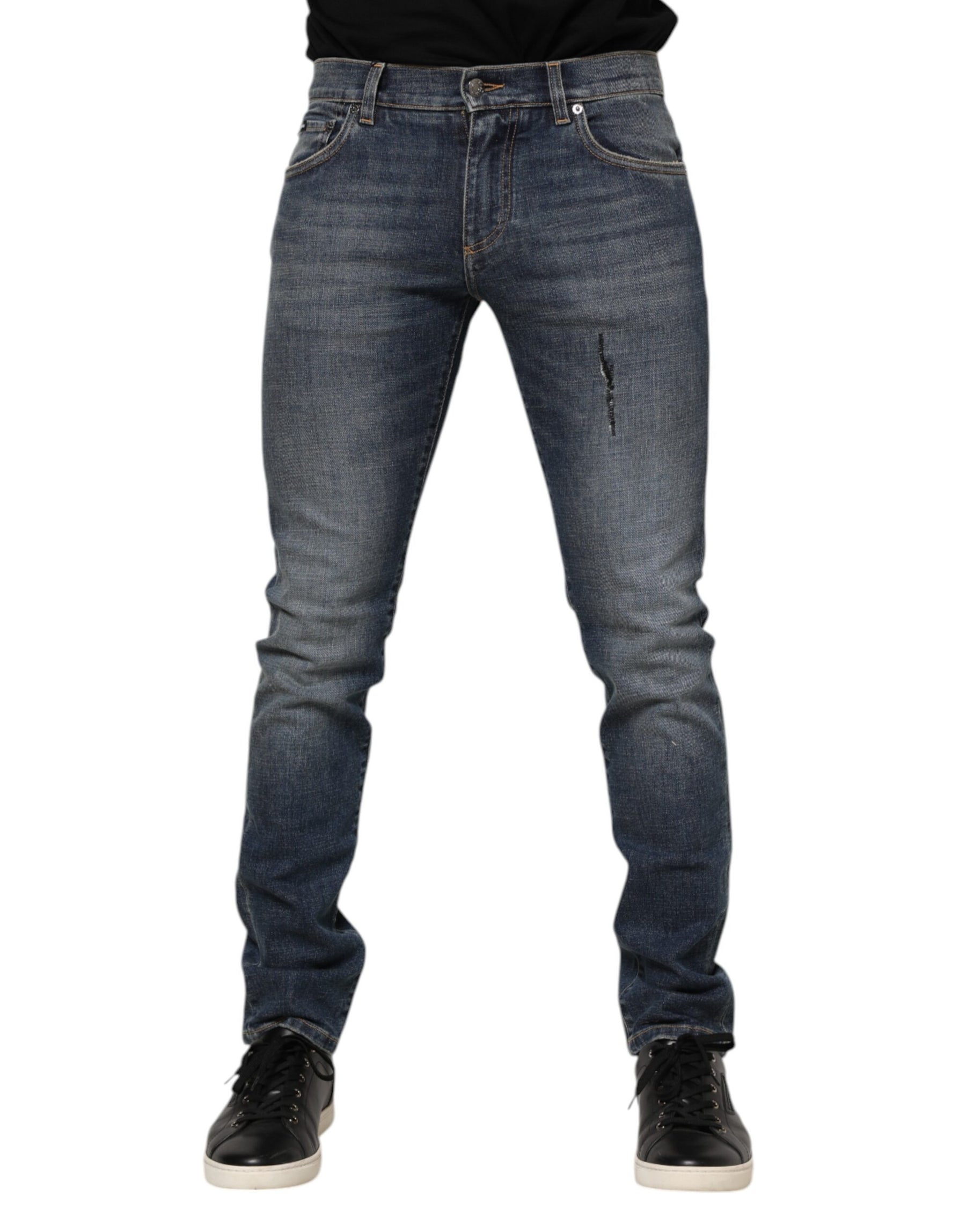 Dolce & Gabbana Blue Washed Cotton Skinny Men Denim Jeans | Regal Royce