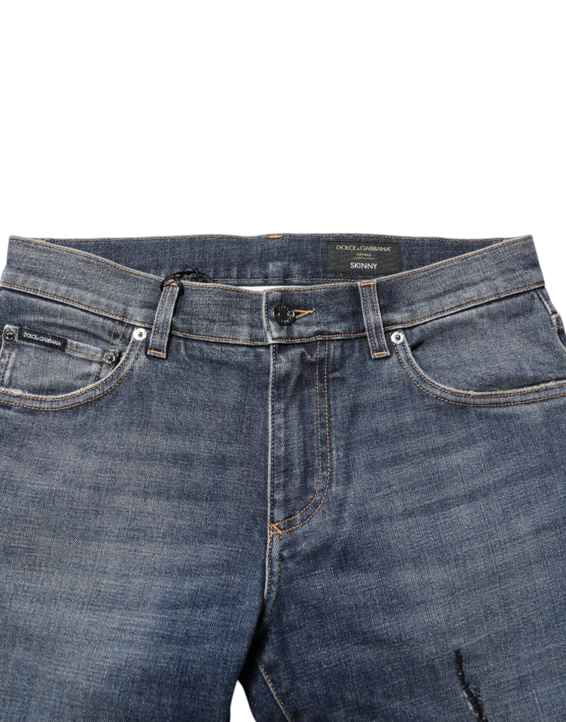 Dolce & Gabbana Blue Washed Cotton Skinny Men Denim Jeans | Regal Royce