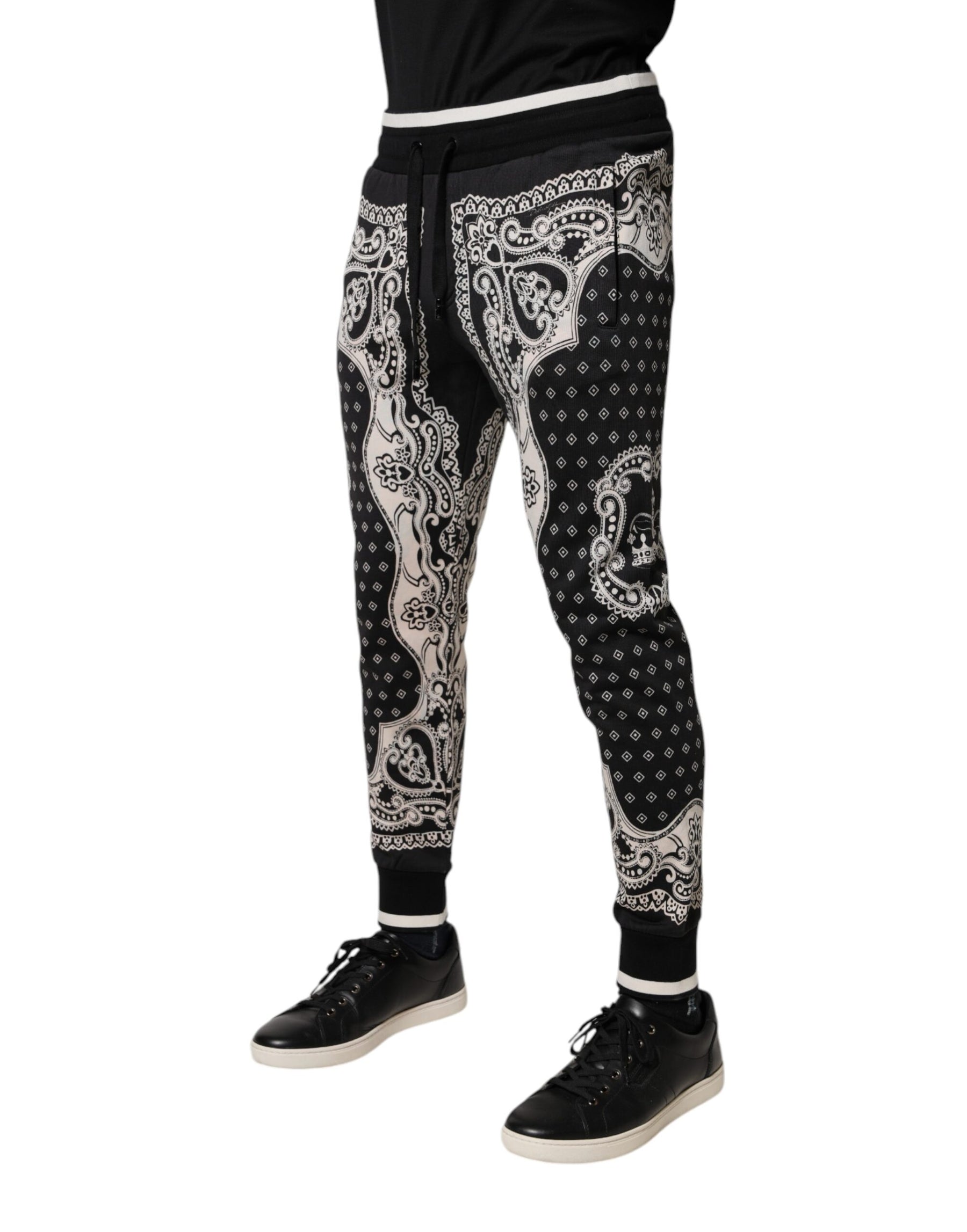 Dolce & Gabbana Black Cotton Bandana Jogger Sweatpants Pants | Regal Royce