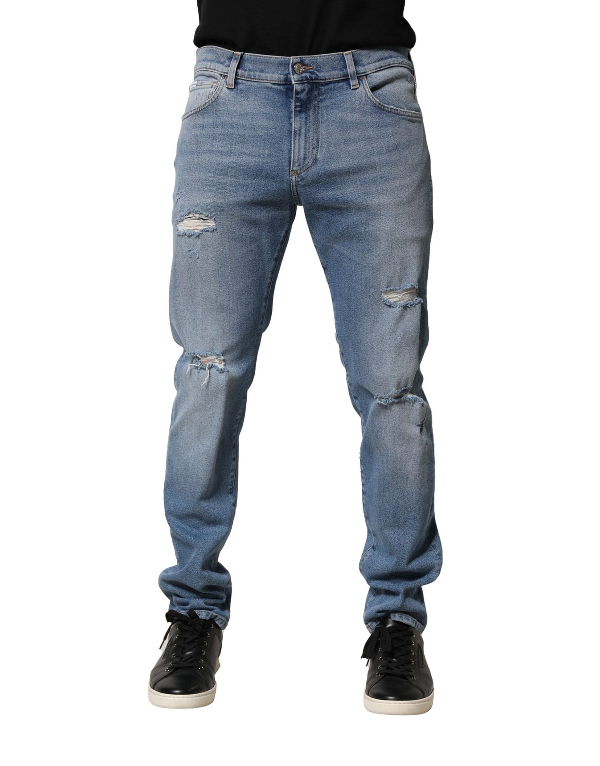 Dolce & Gabbana Blue Distressed Cotton Slim Men Denim Jeans