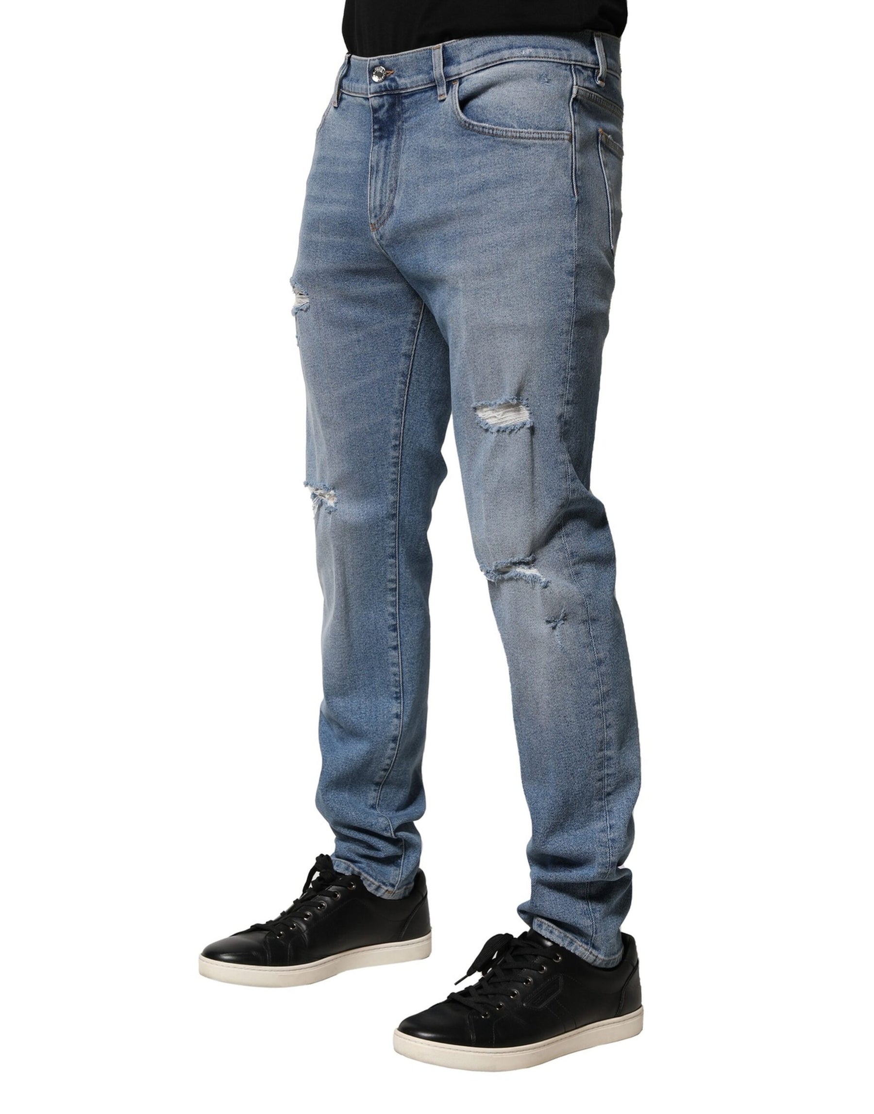 Dolce & Gabbana Blue Distressed Cotton Slim Men Denim Jeans | Regal Royce