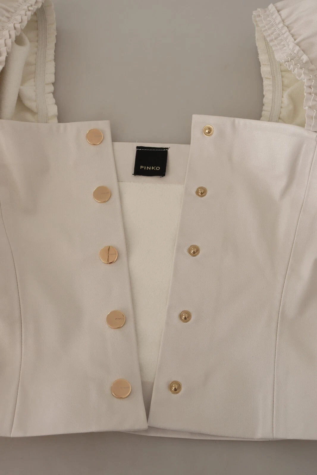 PINKO White Square Neck Button Down Crop Blouse