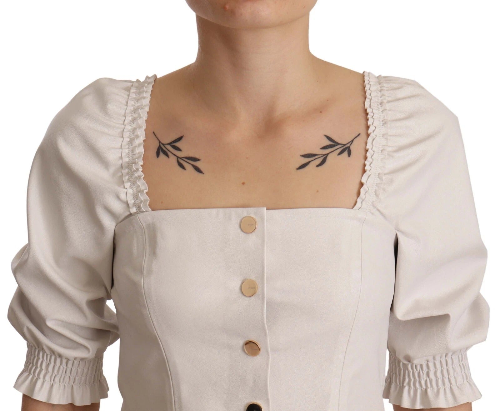 PINKO White Square Neck Button Down Crop Blouse | Regal Royce