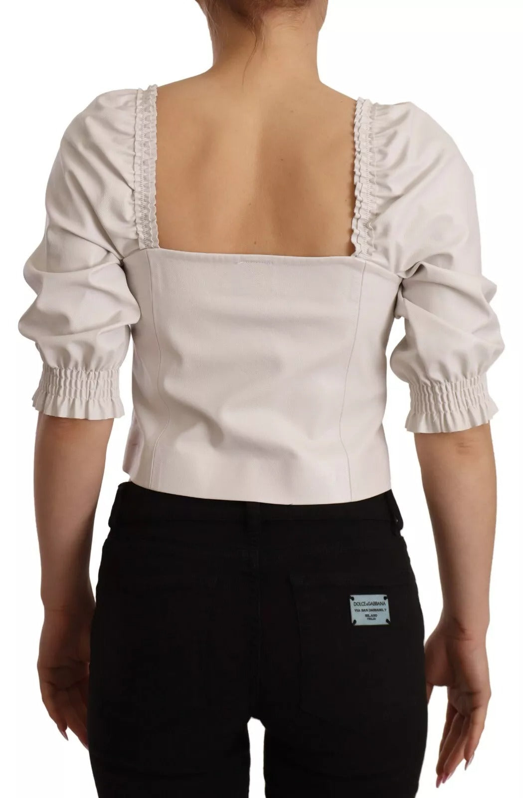 PINKO White Square Neck Button Down Crop Blouse | Regal Royce